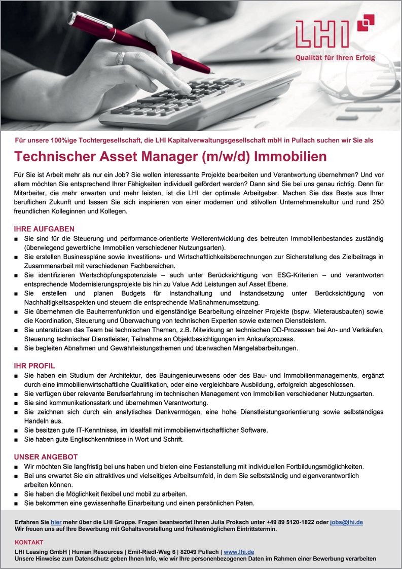 Technischer Asset Manager (m/w/d) Immobilien