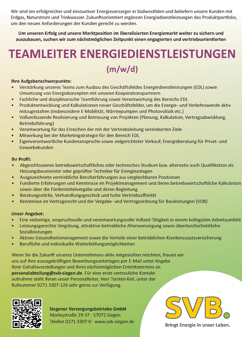 Teamleiter m/w/d Energiedienstleistungen