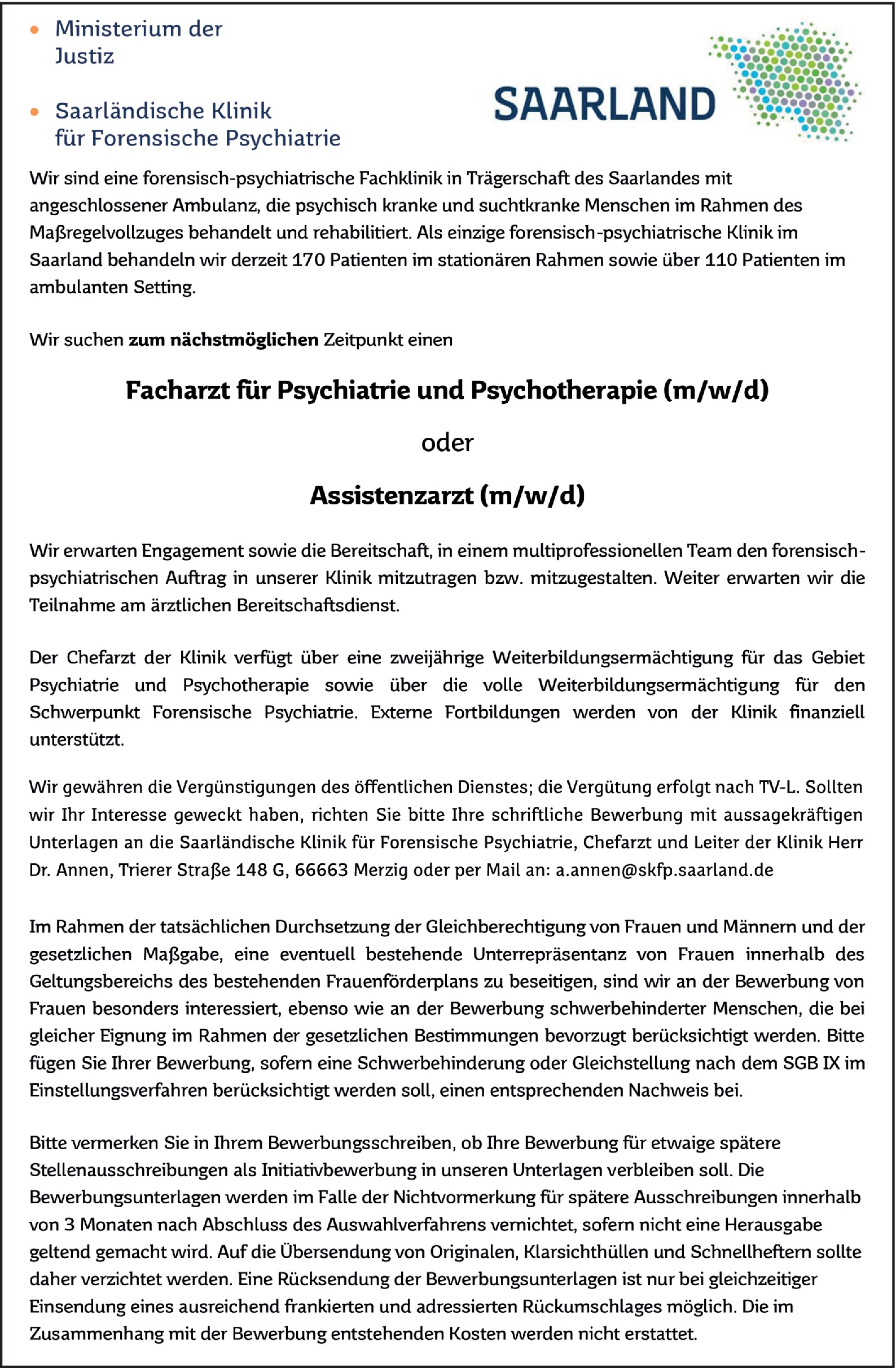 Facharzt Psychiatrie und Psychotherapie (m/w/d)