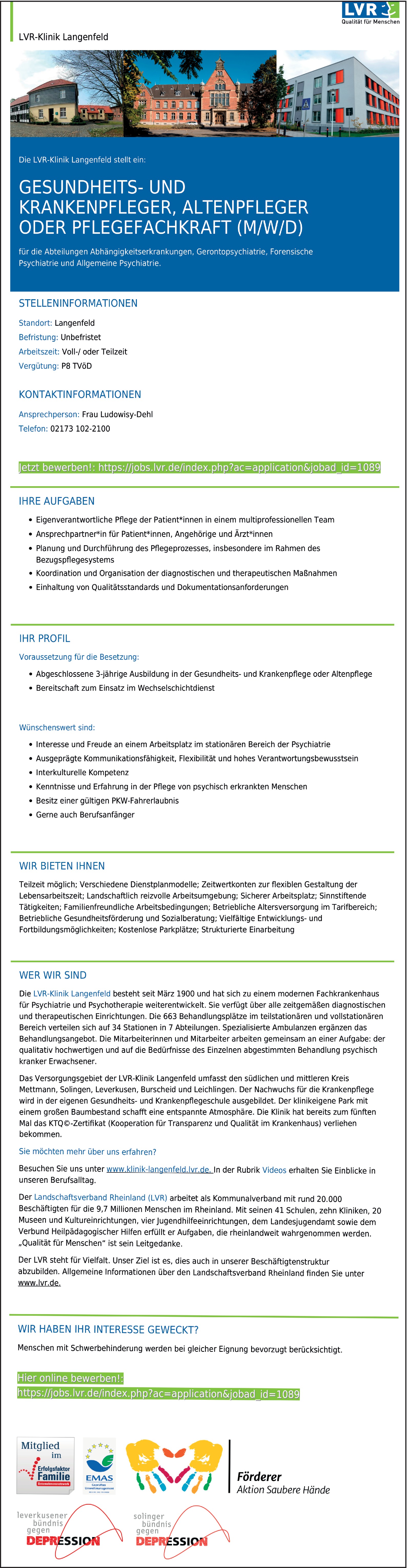 Gesundheits- und Krankenpfleger / Altenpfleger oder Pflegefachkraft Jobs und Stellenangebote m/w/d in Solingen
