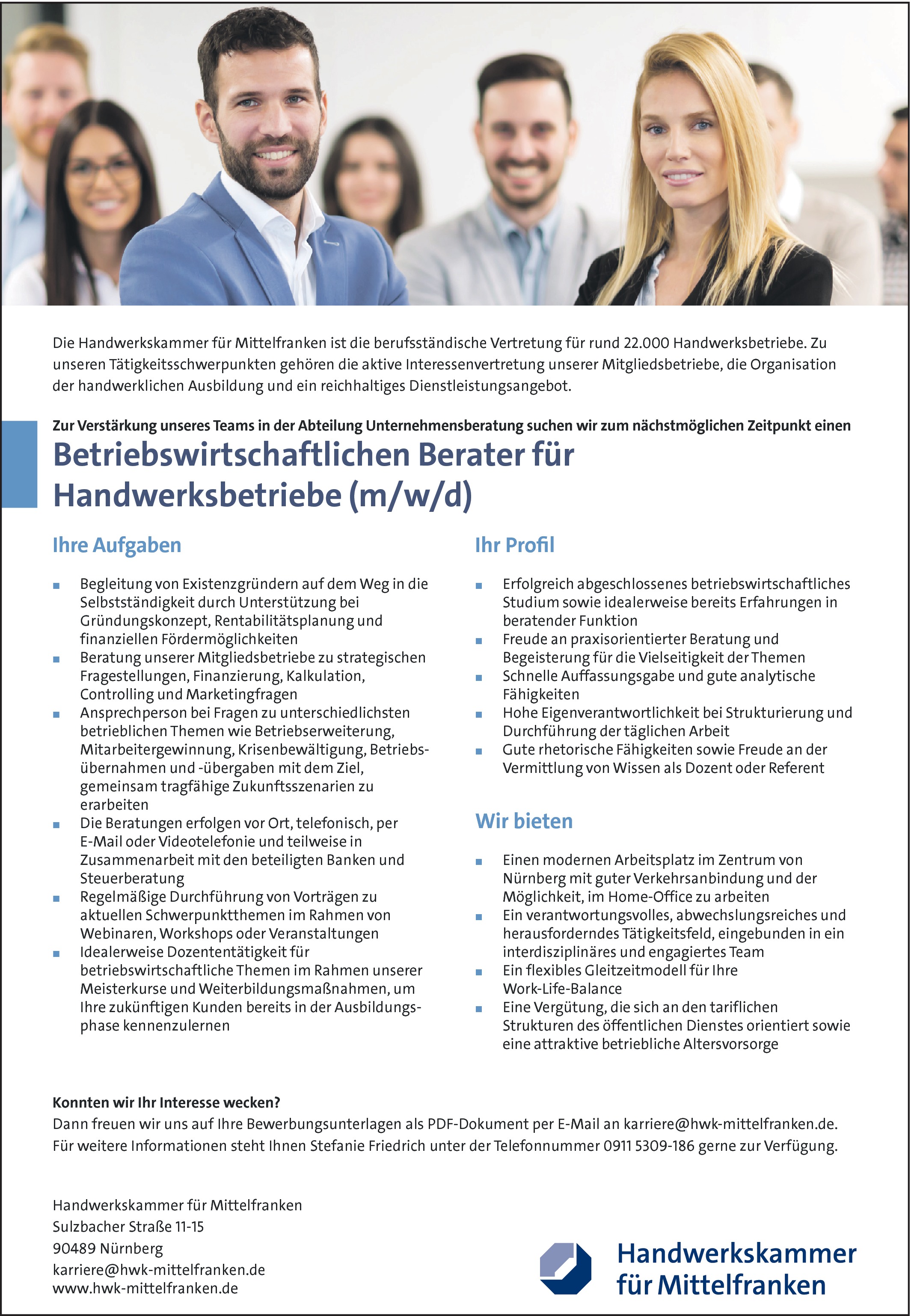 Betriebswirtschaftlichen Berater für Handwerksbetriebe m/w/d