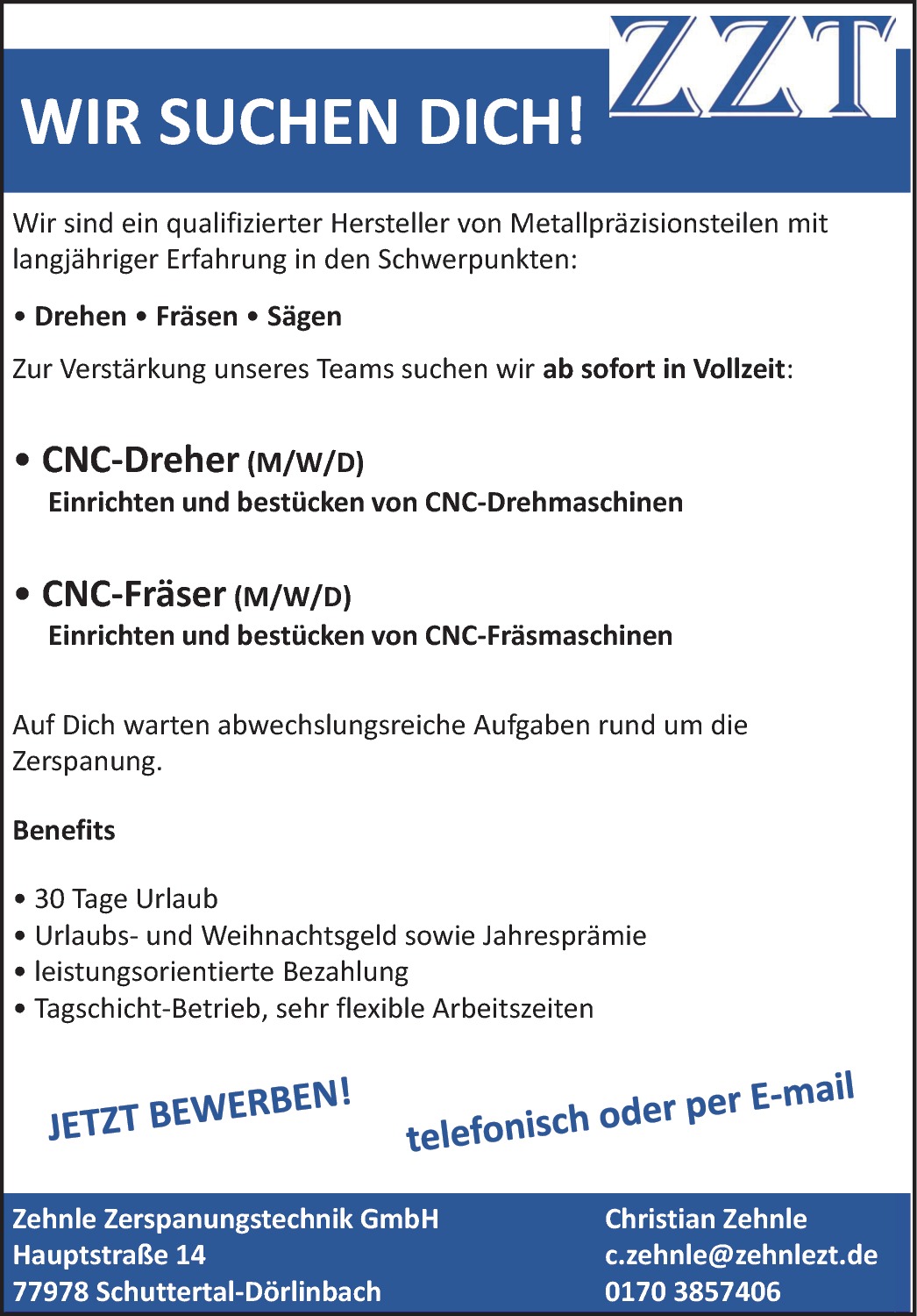 CNC-Dreher CNC-Fräser (M/W/D)
