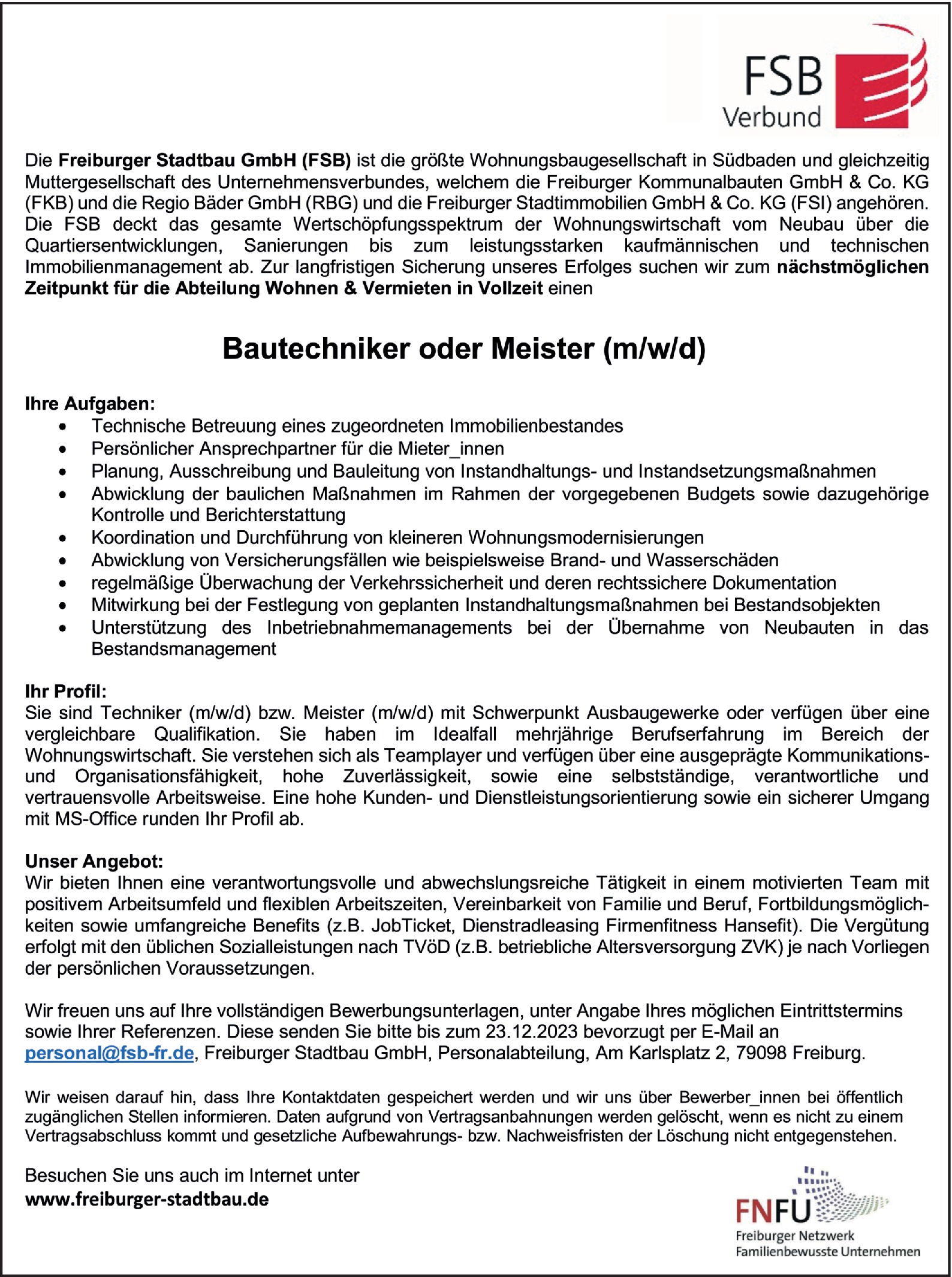 Bautechniker oder Meister (m/w/d)