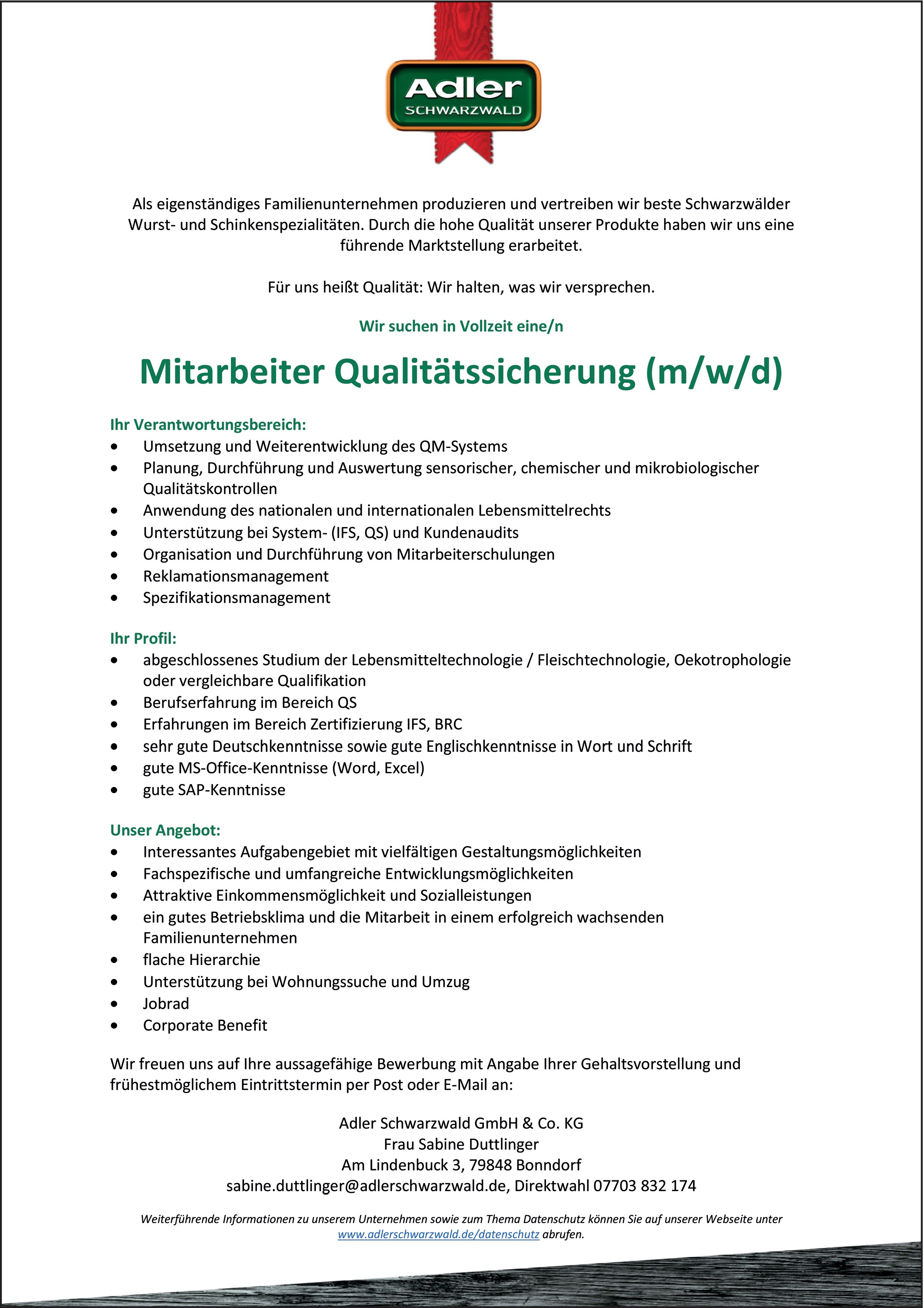 Qualitätssicherer / Lebensmitteltechnologe (m/w/d)