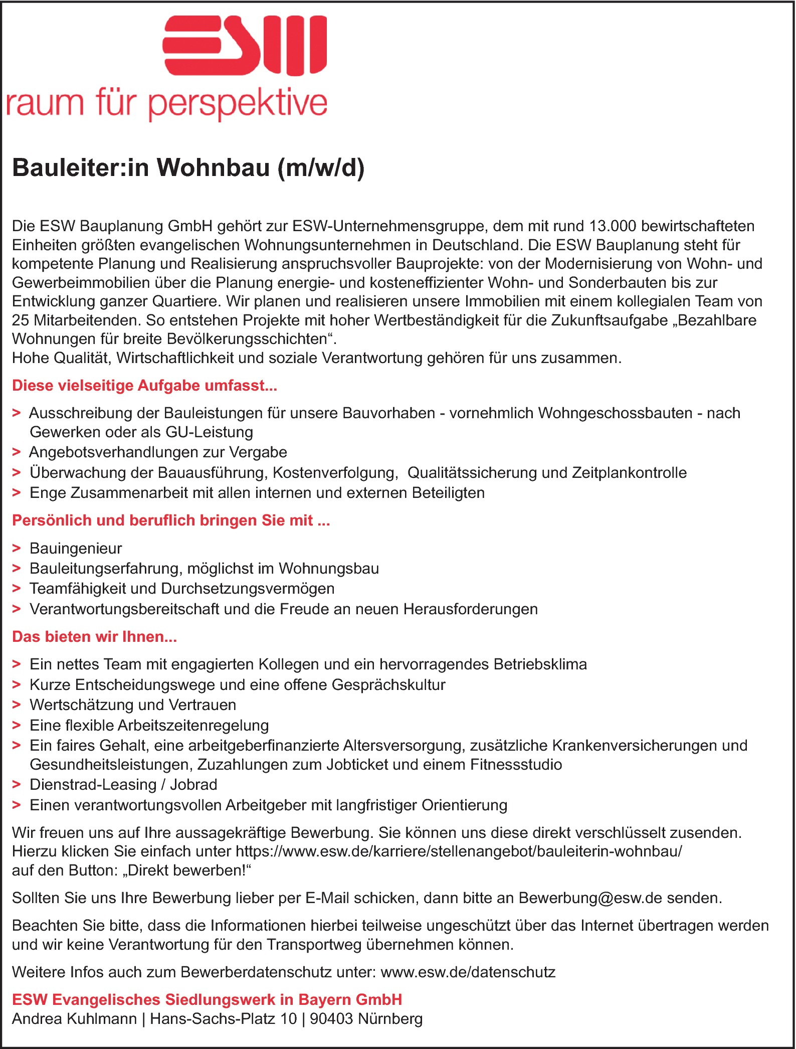 Bauleiter Wohnbau (m/w/d)