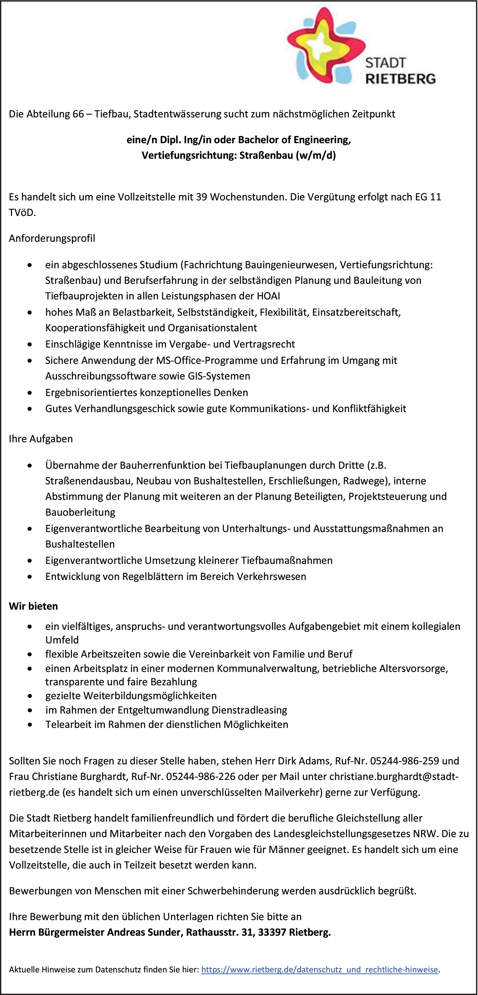 Bachelor of Engineering Straßenbau (w/m/d)