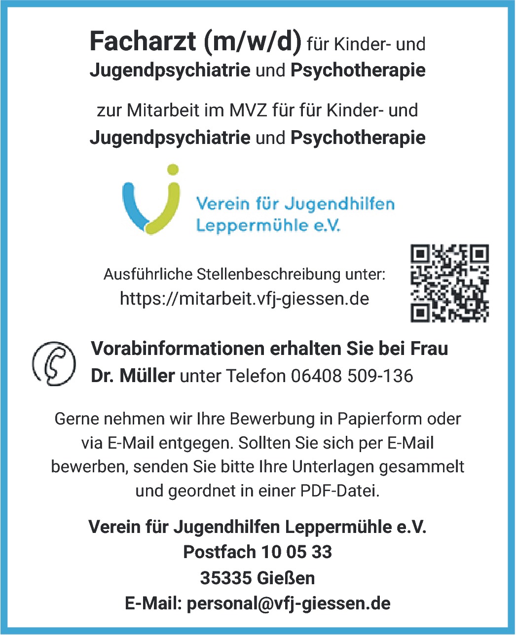 Facharzt für Kinder- und Jugendpsychiatrie und Psychotherapie m/w/d