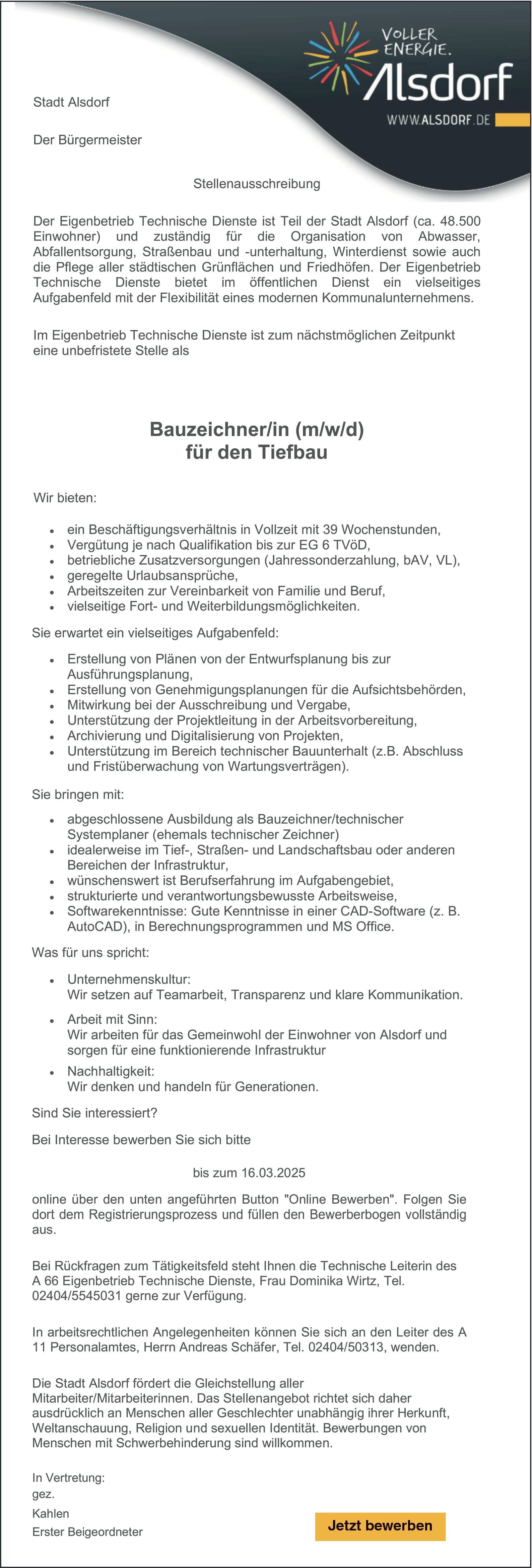 Bauzeichner m/w/d - Tiefbau