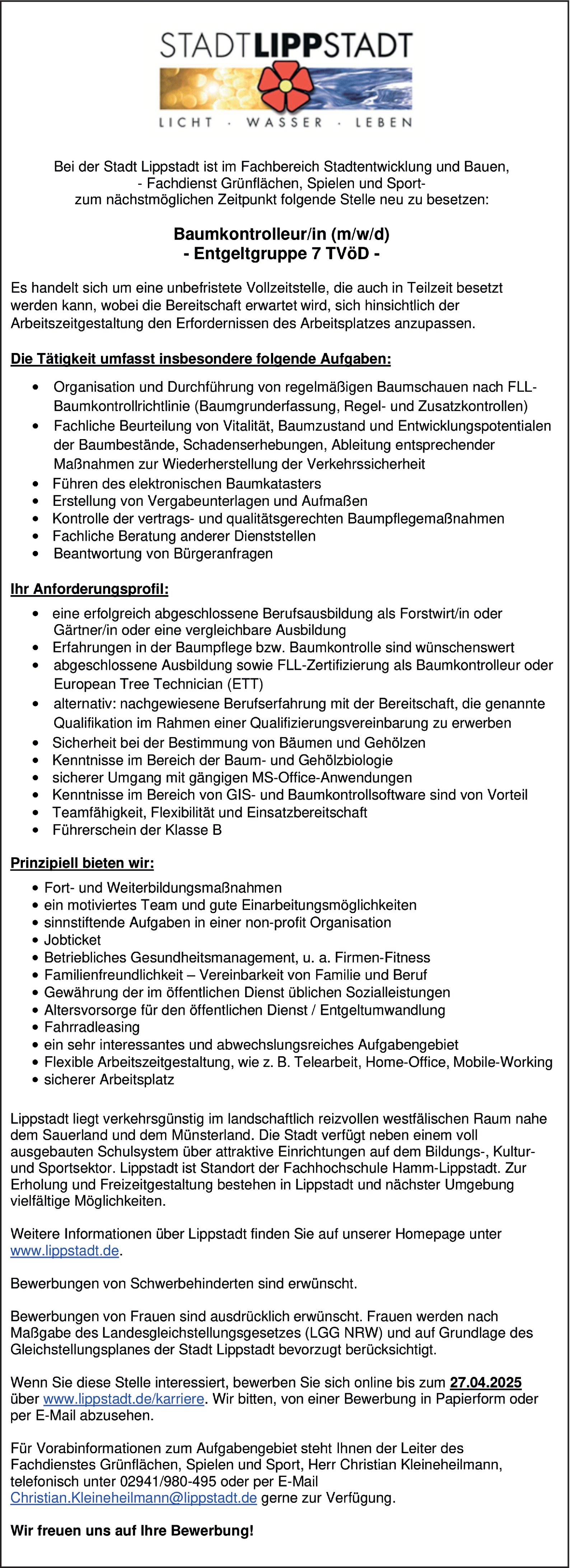 Baumkontrolleur m/w/d öffentlicher Dienst