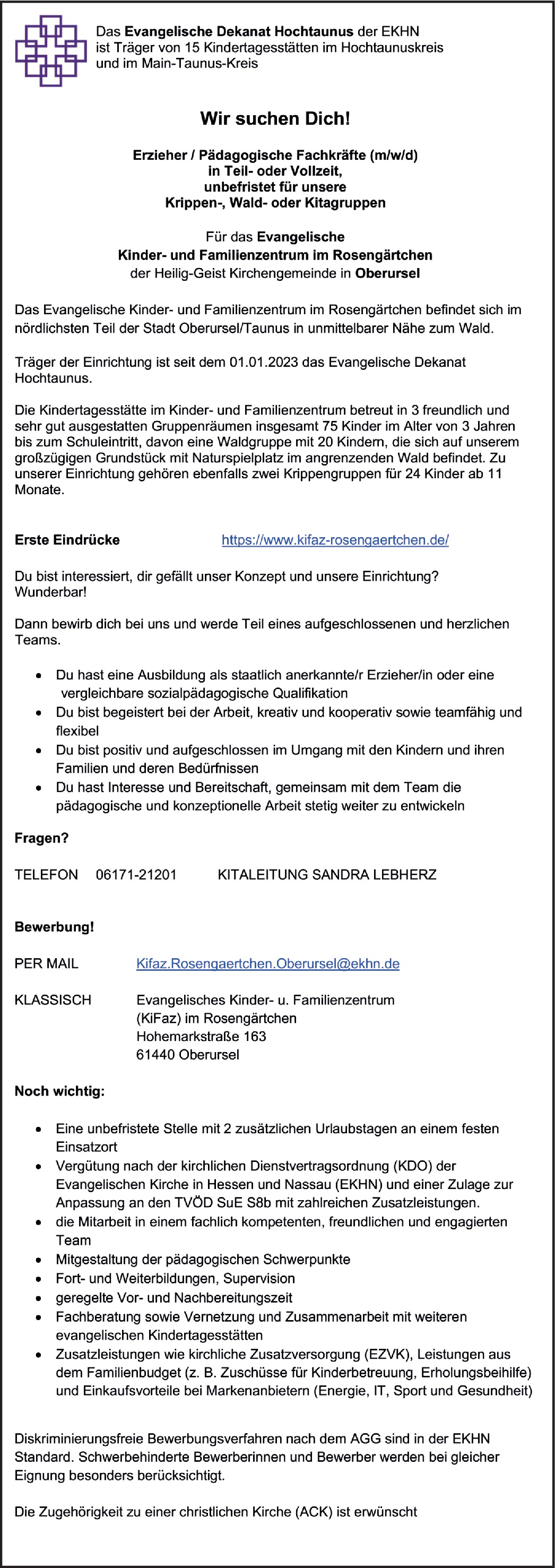 Erzieher/Pädagogische Fachkräfte m/w/d