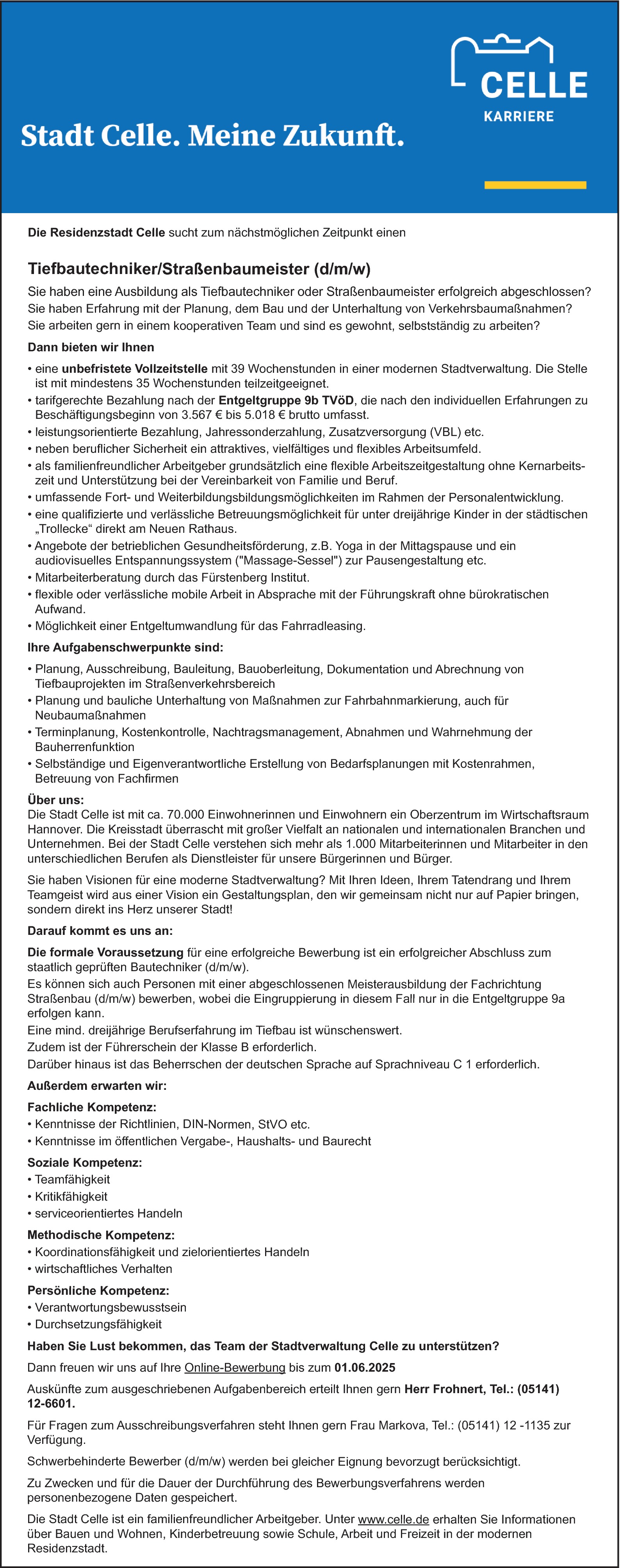  Tiefbautechniker/Straßenbaumeister (d/m/w)