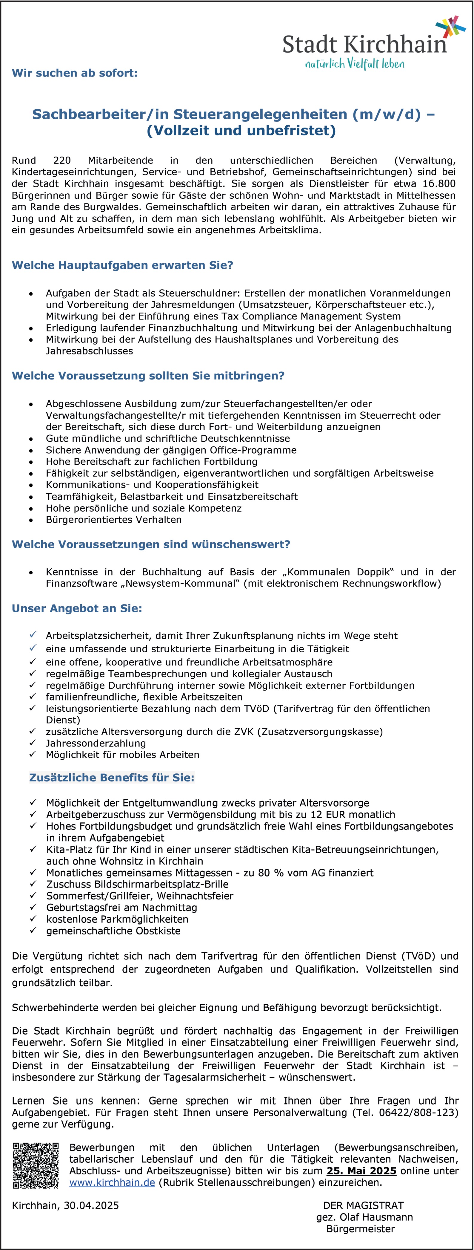 Verwaltungsfachangestellte / Sachbearbeiter Steuerangelegenheiten (m/w/d)