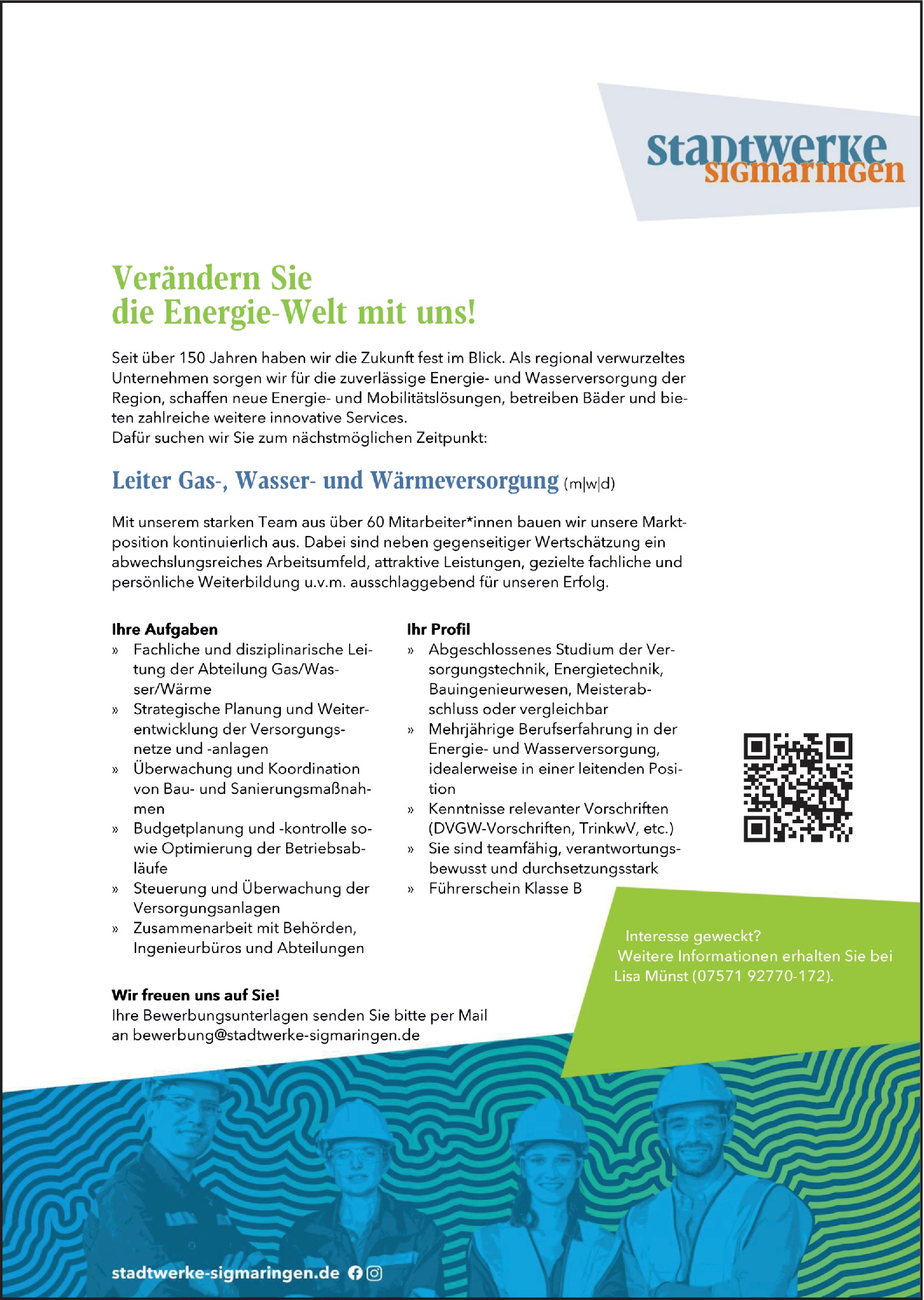 Teamleitung Gas-, Wasser- und Wärmeversorgung m/w/d	