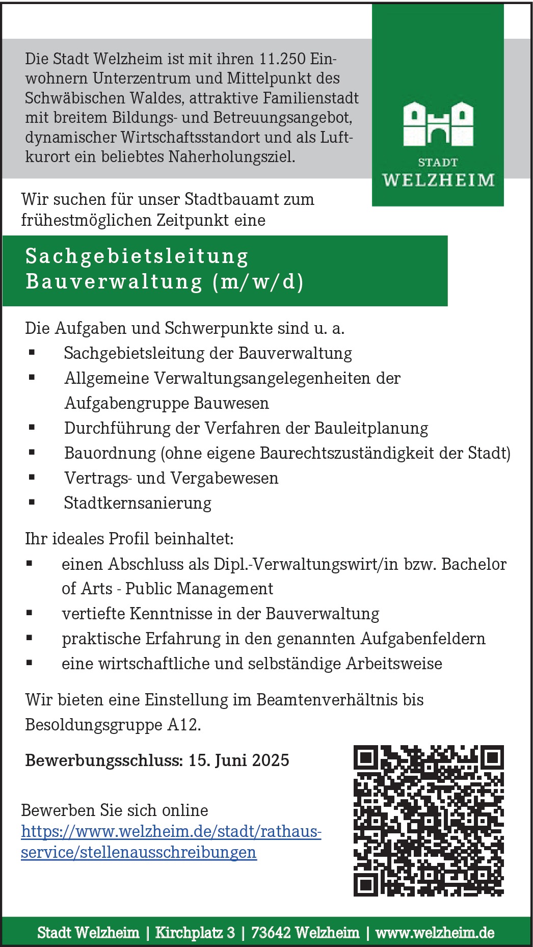 Sachgebietsleitung Bauverwaltung m/w/d	