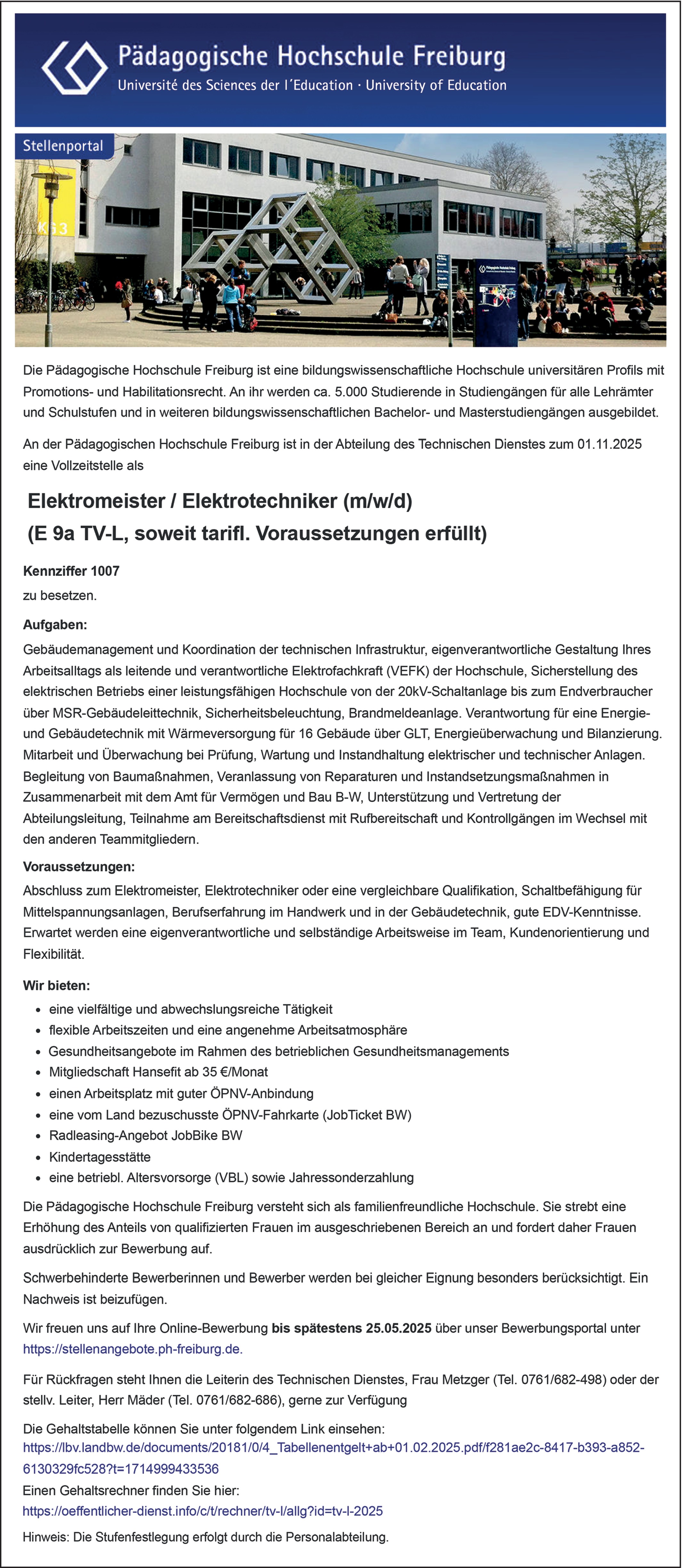 Elektromeister/in öffentlicher Dienst Baden-Württemberg