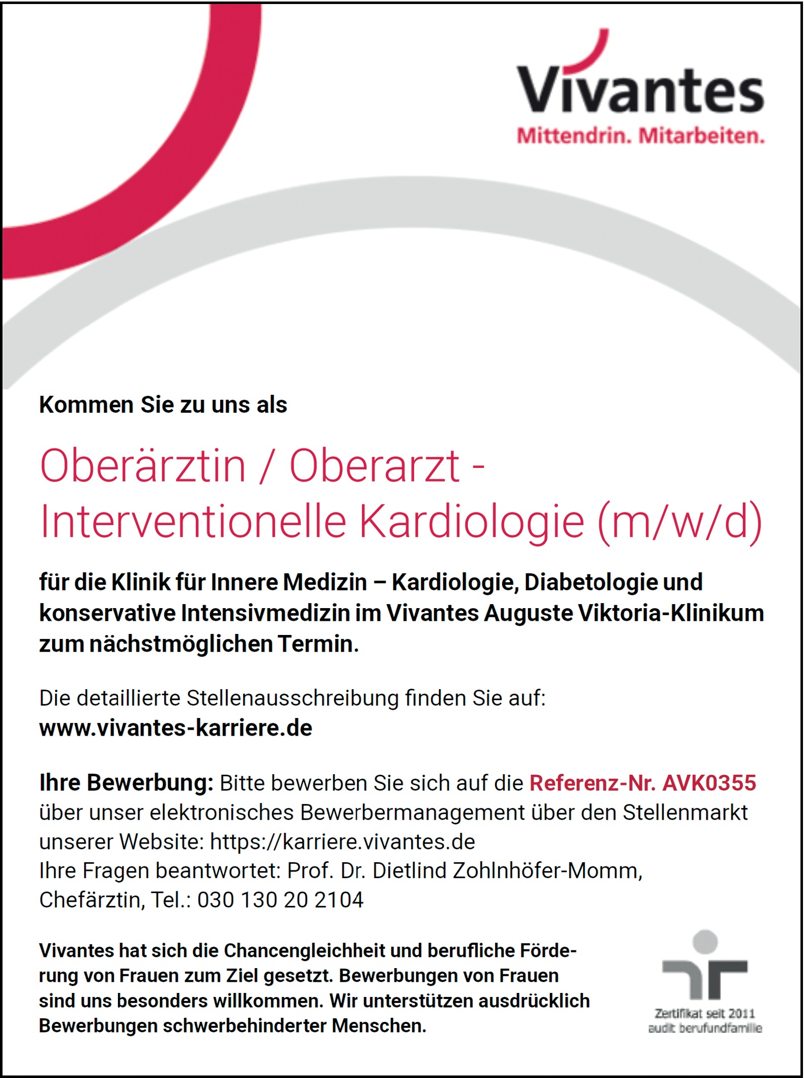 Oberärztin / Oberarzt Interventionelle Kardiologie m/w/d
