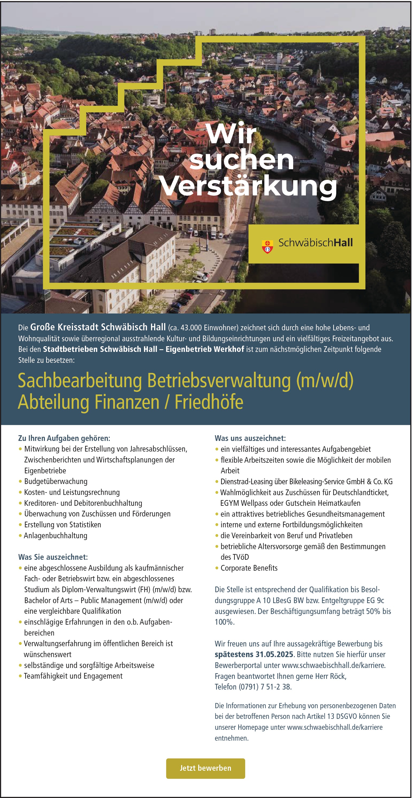 Diplom-Verwaltungswirt / Sachbearbeitung Betriebsverwaltung (m/w/d)