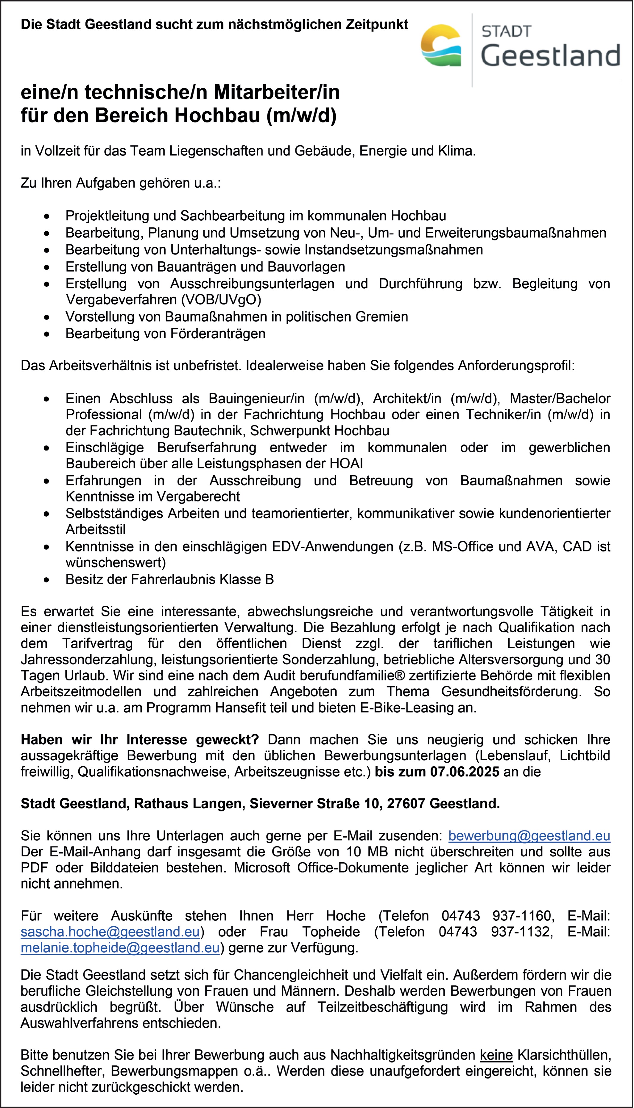 Architekt/in öffentlicher Dienst Niedersachsen