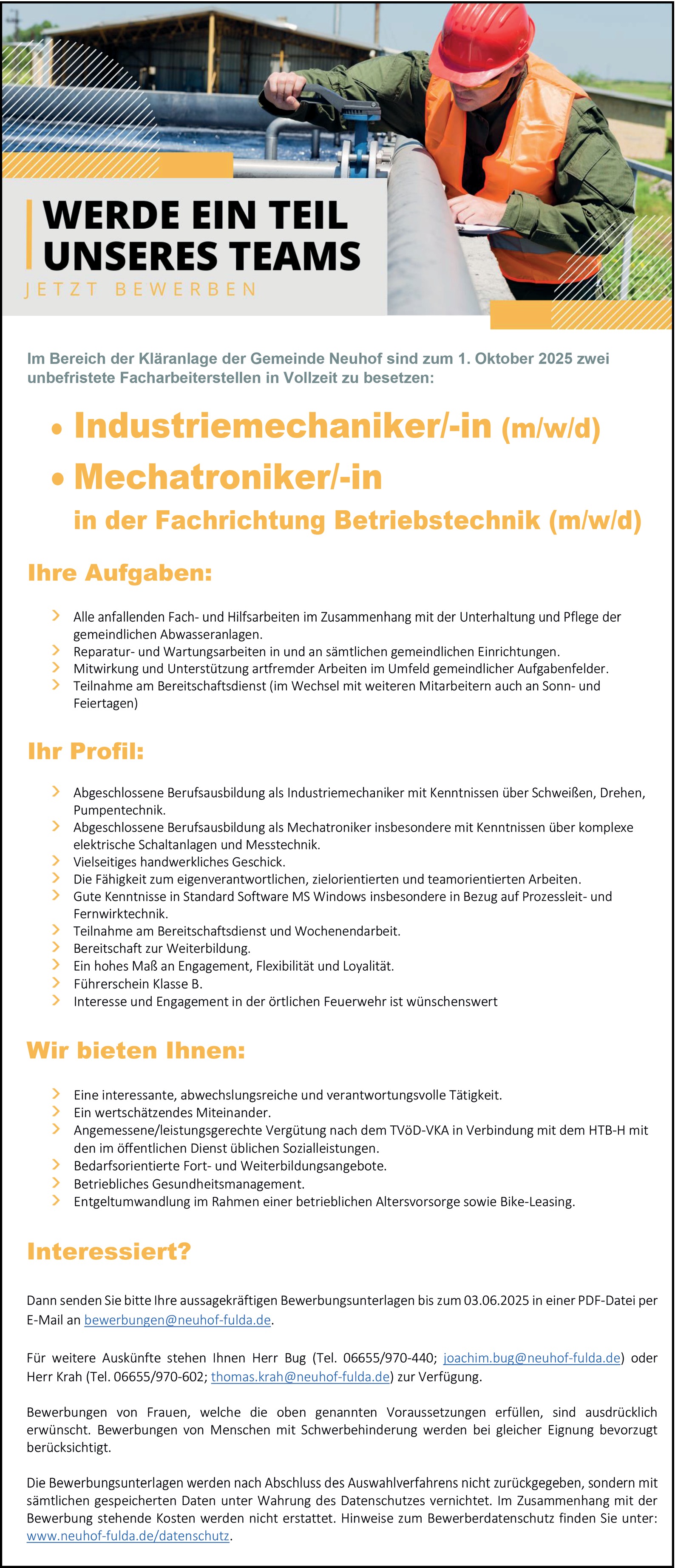 Industriemechaniker / Mechatroniker Betriebstechnik (m/w/d)