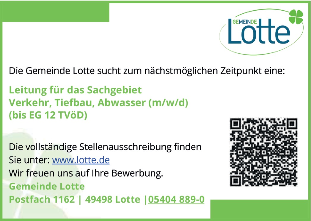 Leitung für das Sachgebiet Verkehr,Tiefbau, Abwasser m/w/d