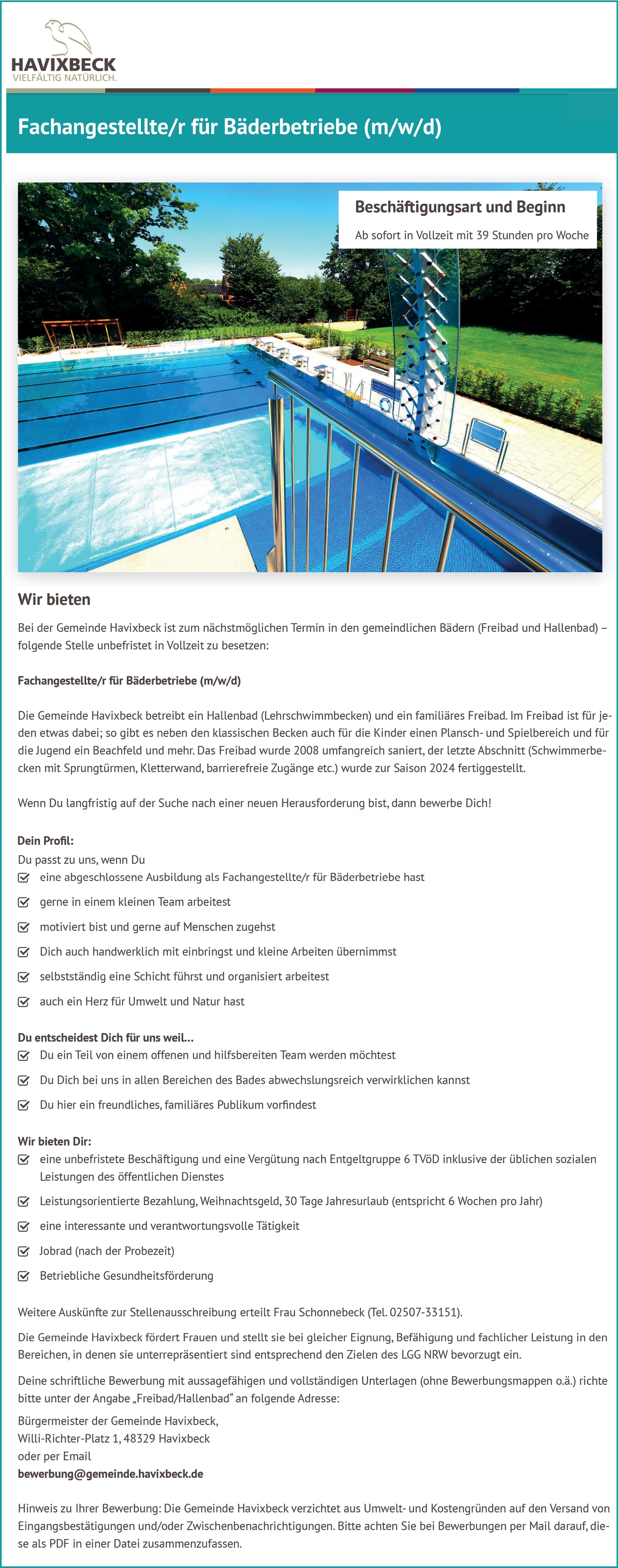 Fachangestellte für Bäderbetriebe m/w/d