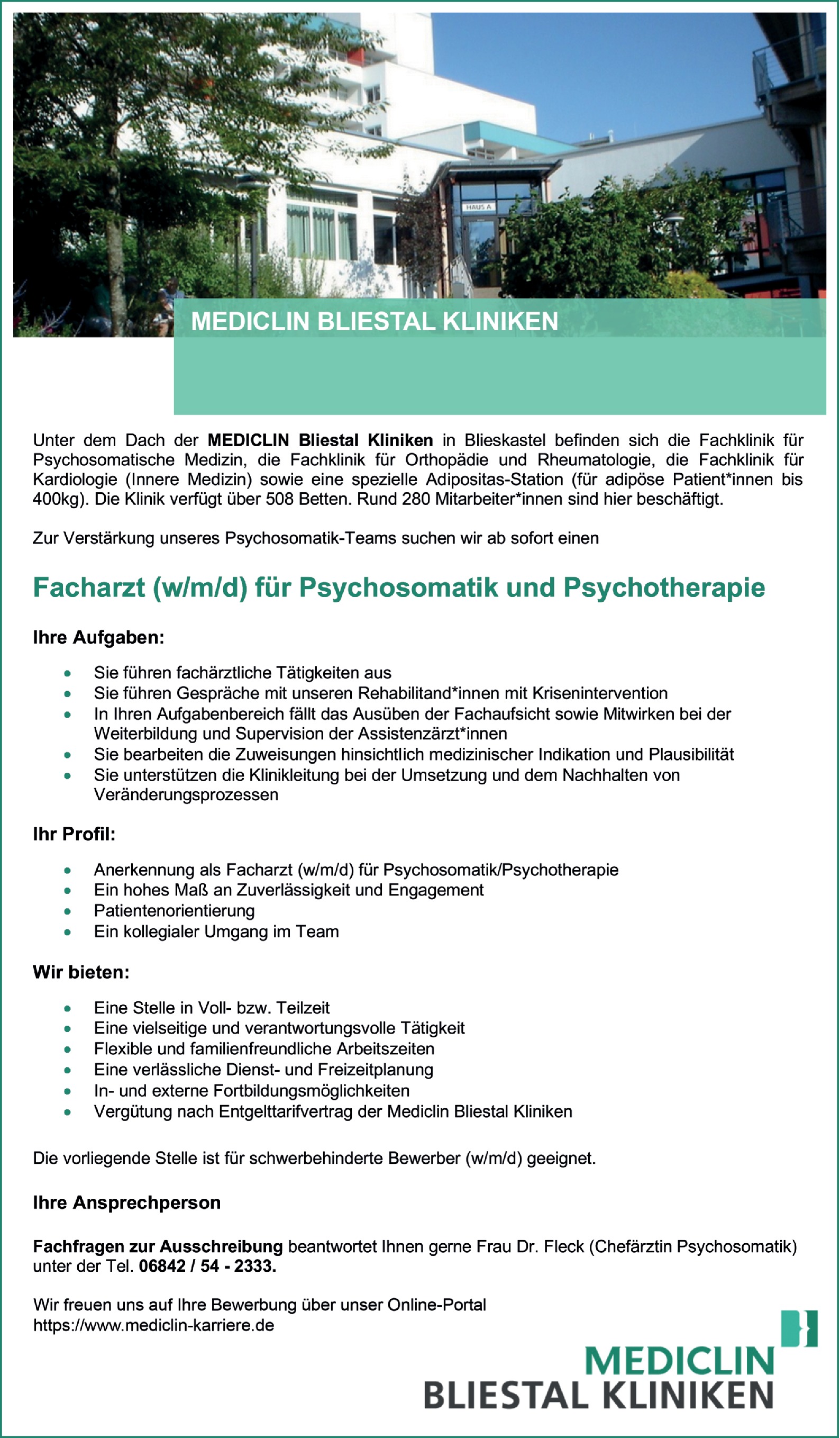Facharzt m/w/d Psychiatrie und Psychotherapie (m/w/d)
