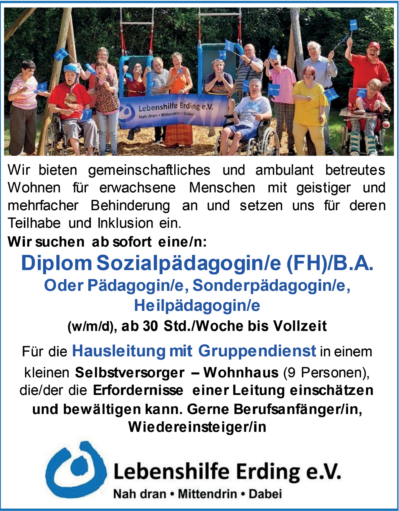 Diplom.-Sozialpädagoge/in als Hausleitung (m/w/d)