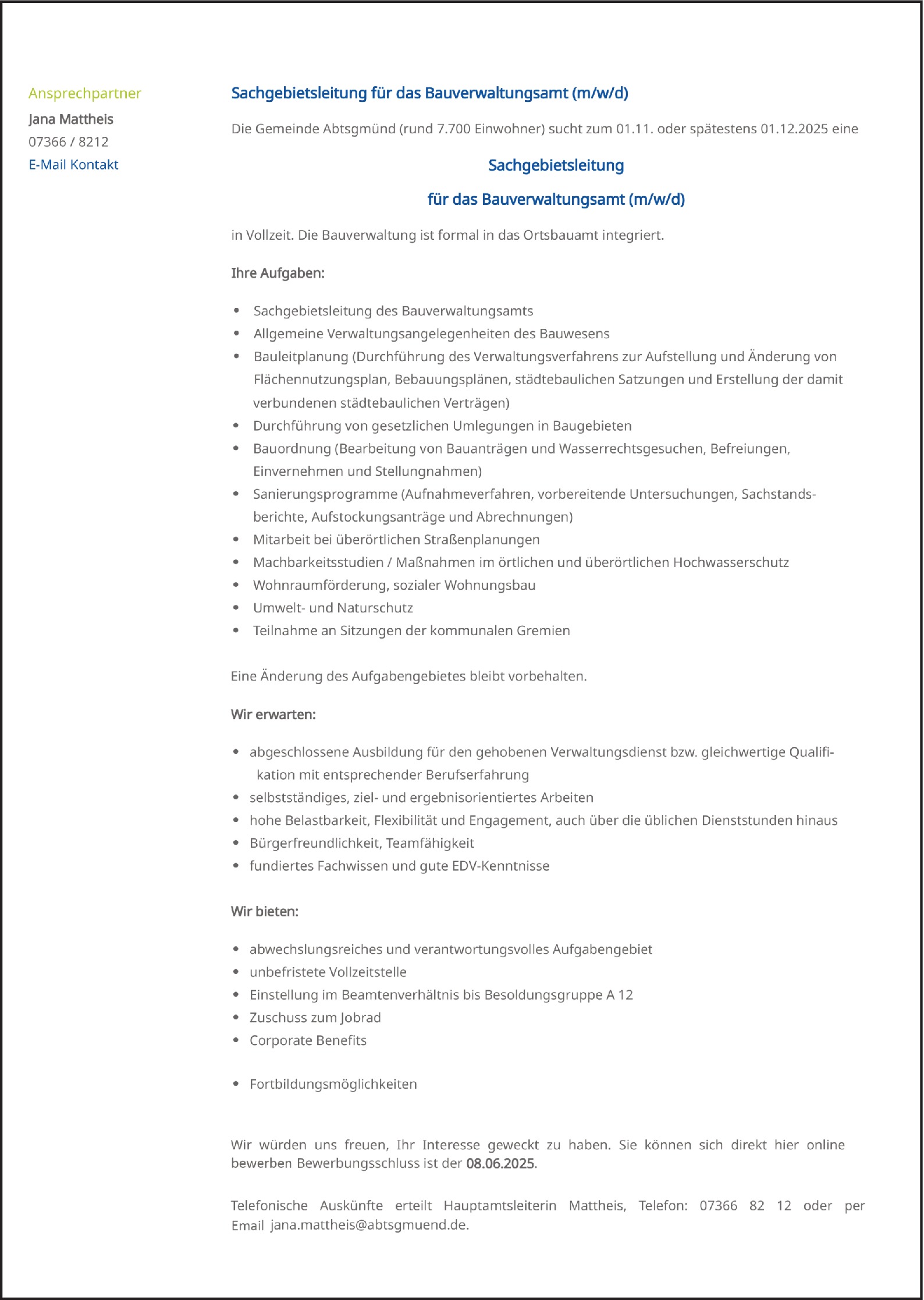 Sachgebietsleitung Bauverwaltungsamt m/w/d  