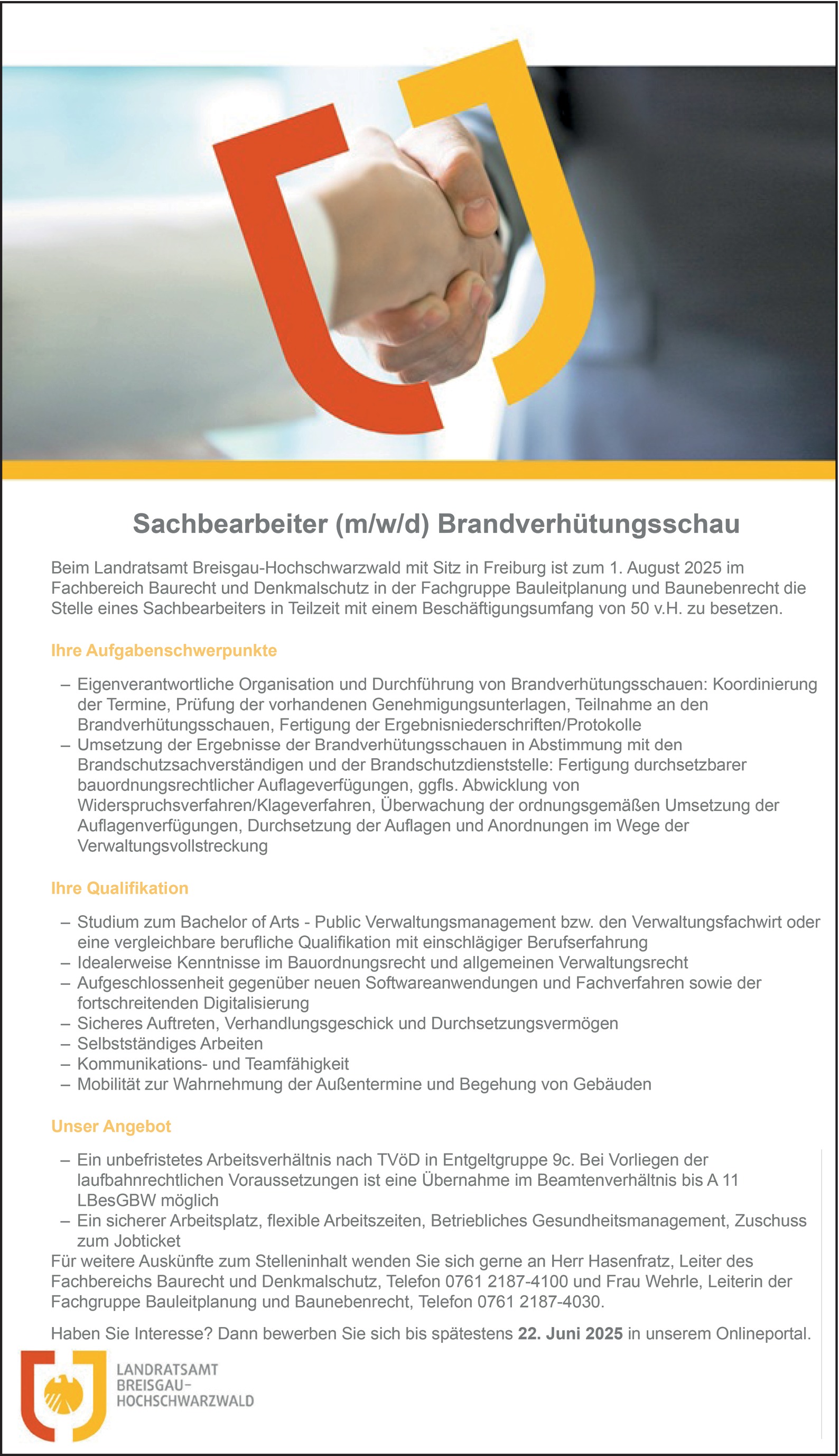 Sachbearbeiter (m/w/d) Brandverhütungsschau