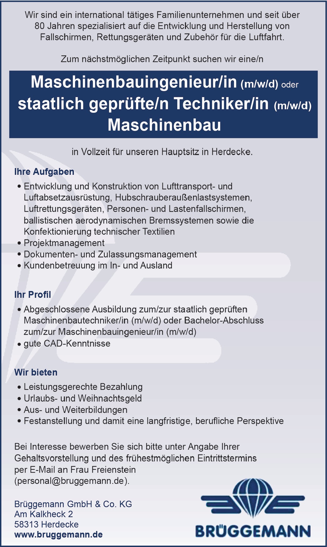 Maschinenbauingenieur ( m/w/d )