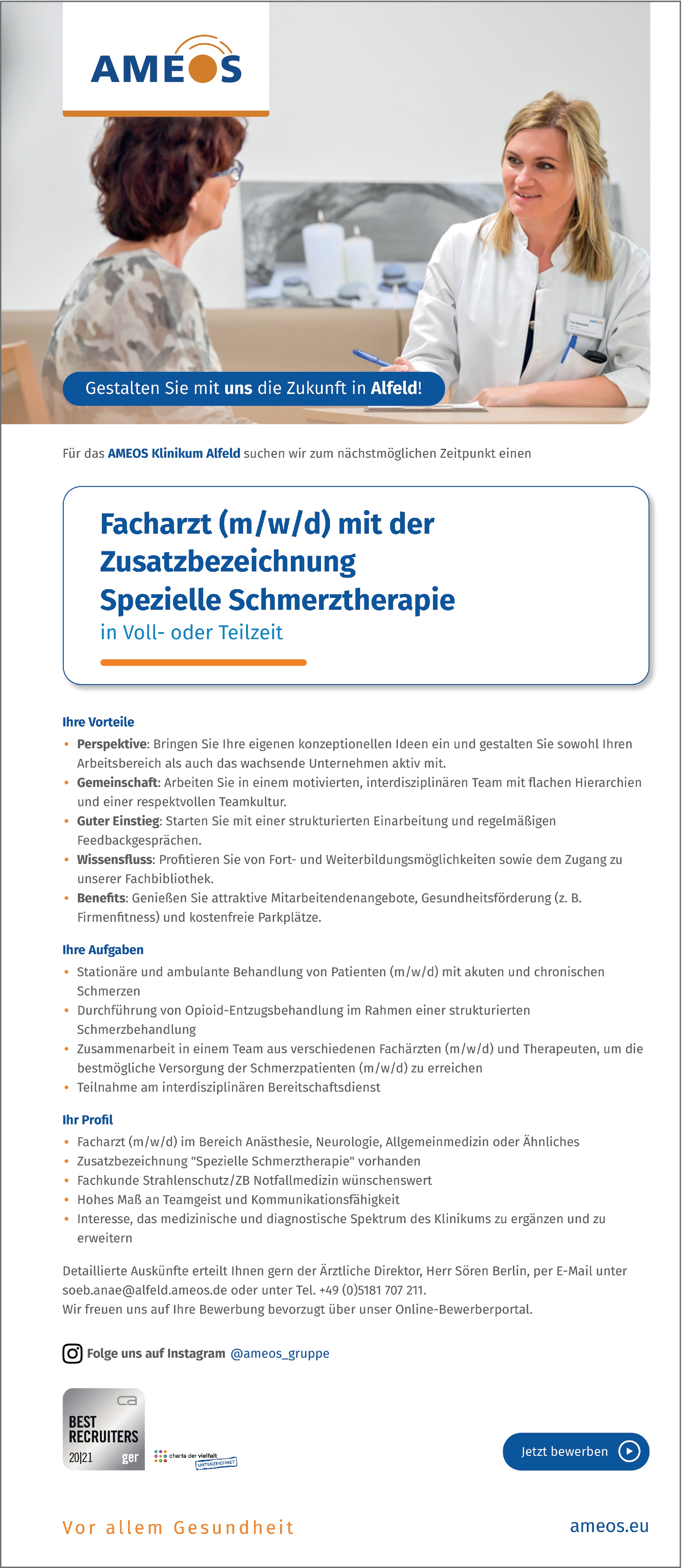 Facharzt mit der Zusatzbezeichnung Spezielle Schmerztherapie m/w/d