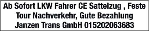 LKW-Fahrer CE-Sattelzug m/w/d