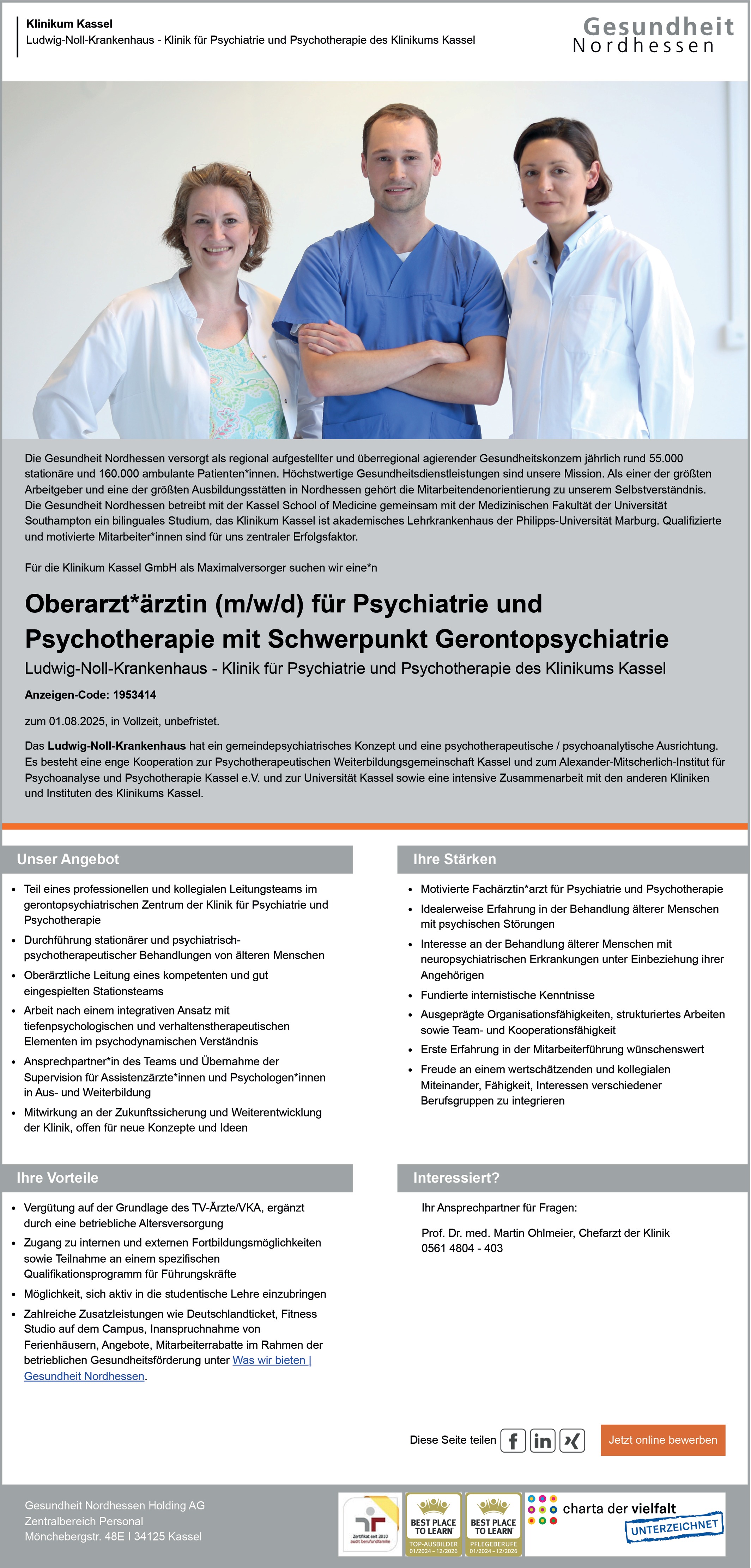 Oberarzt/-ärztin Gerontopsychiatrie m/w/d