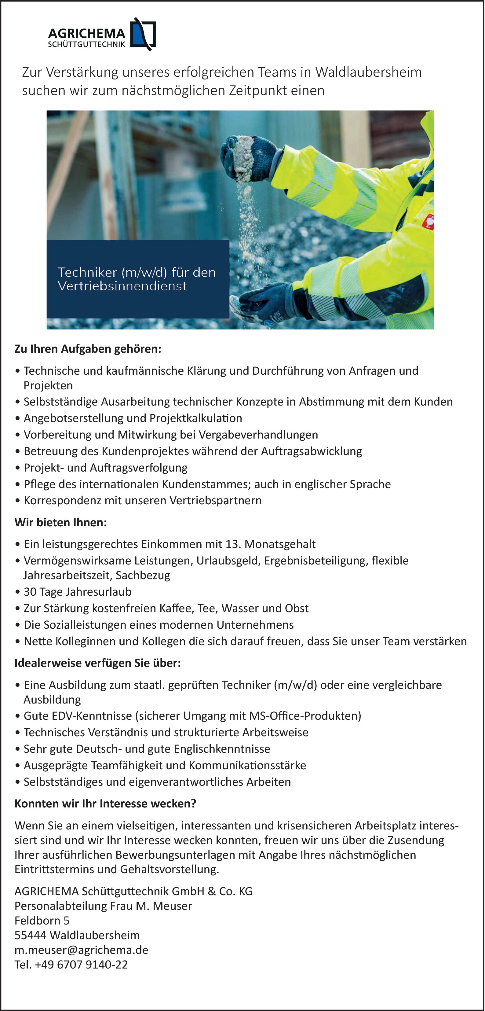 Techniker Vertriebsinnendienst m/w/d