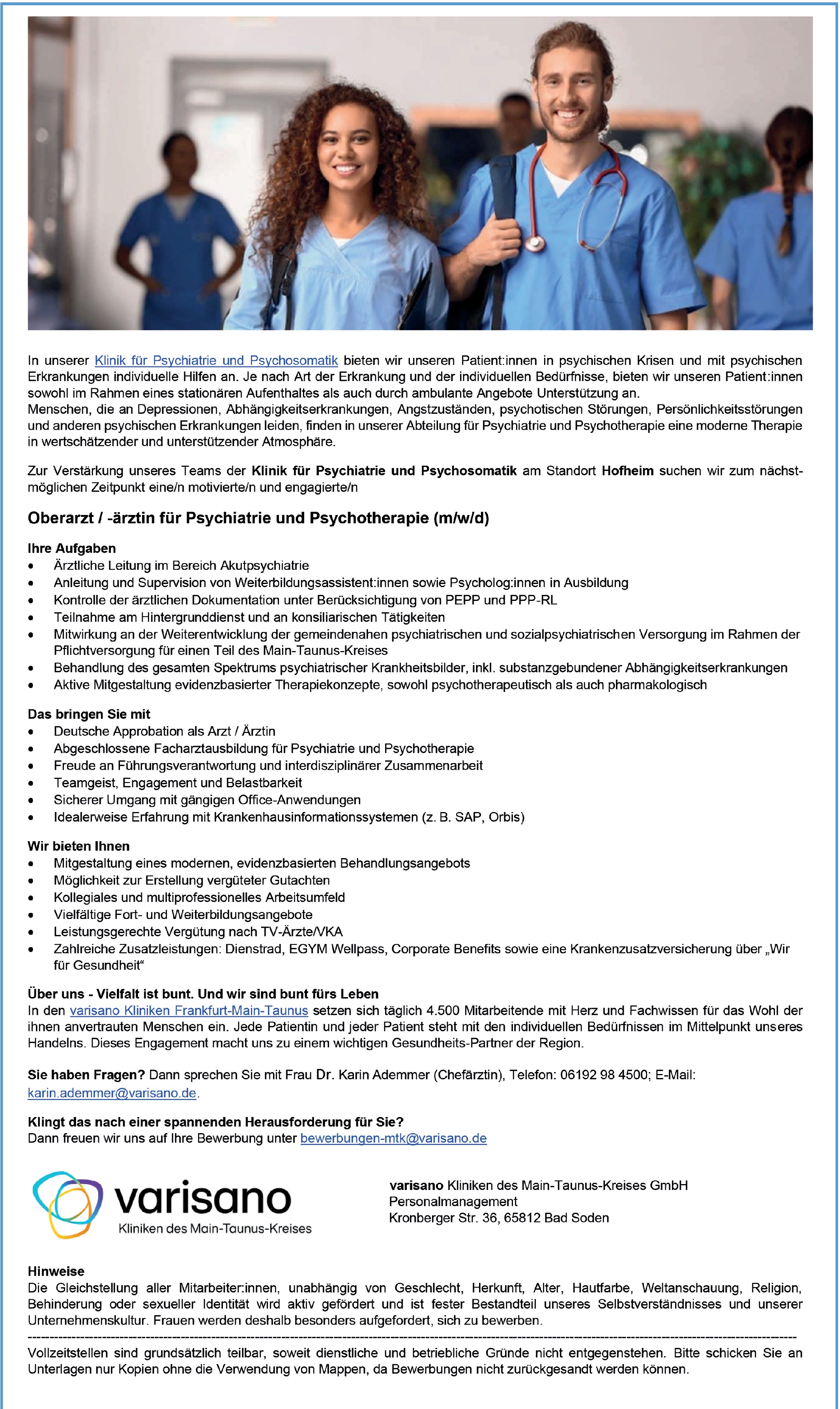 Oberarzt Psychiatrie und Psychotherapie (m/w/d)