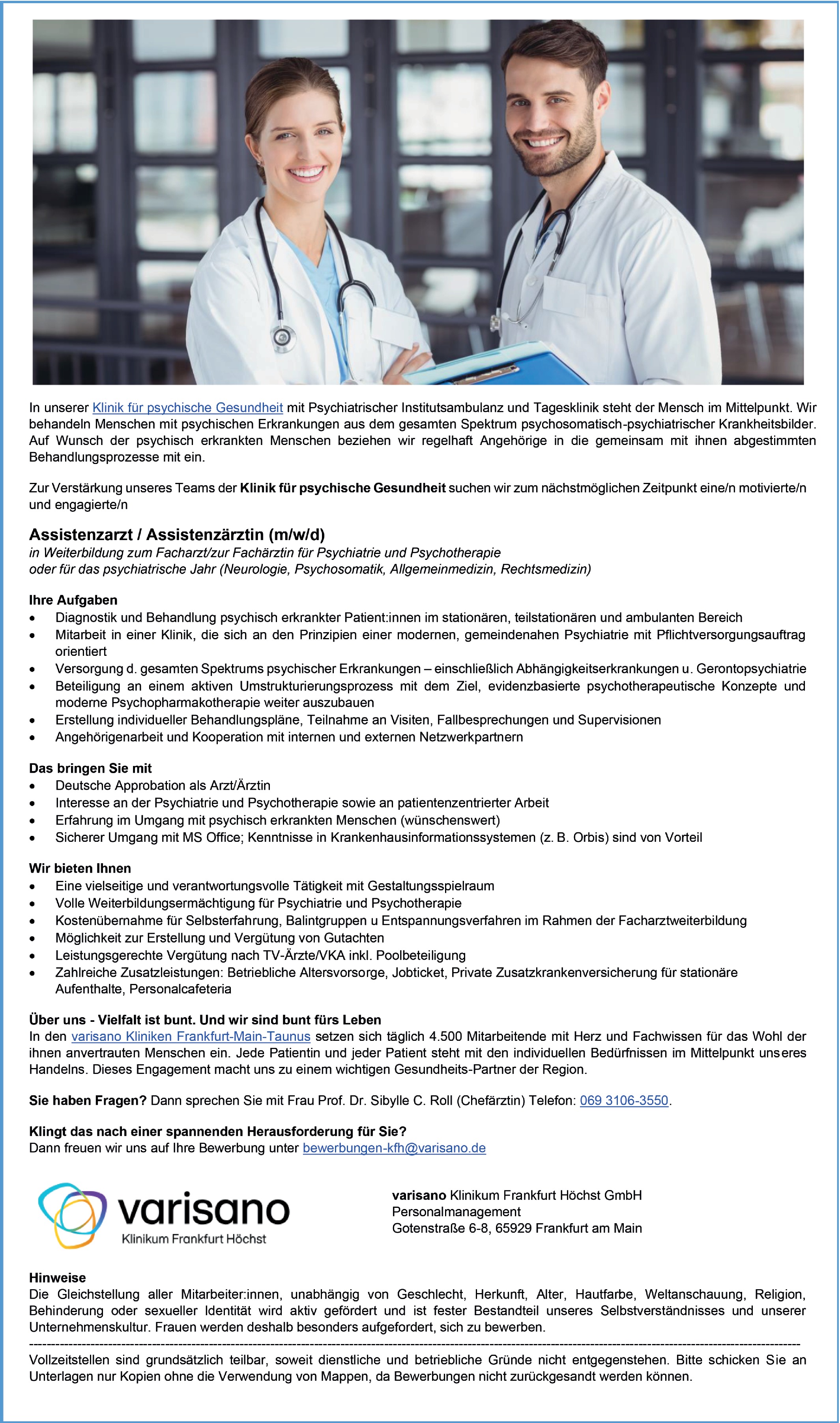 Assistenzarzt Psychiatrie und Psychotherapie (m/w/d)