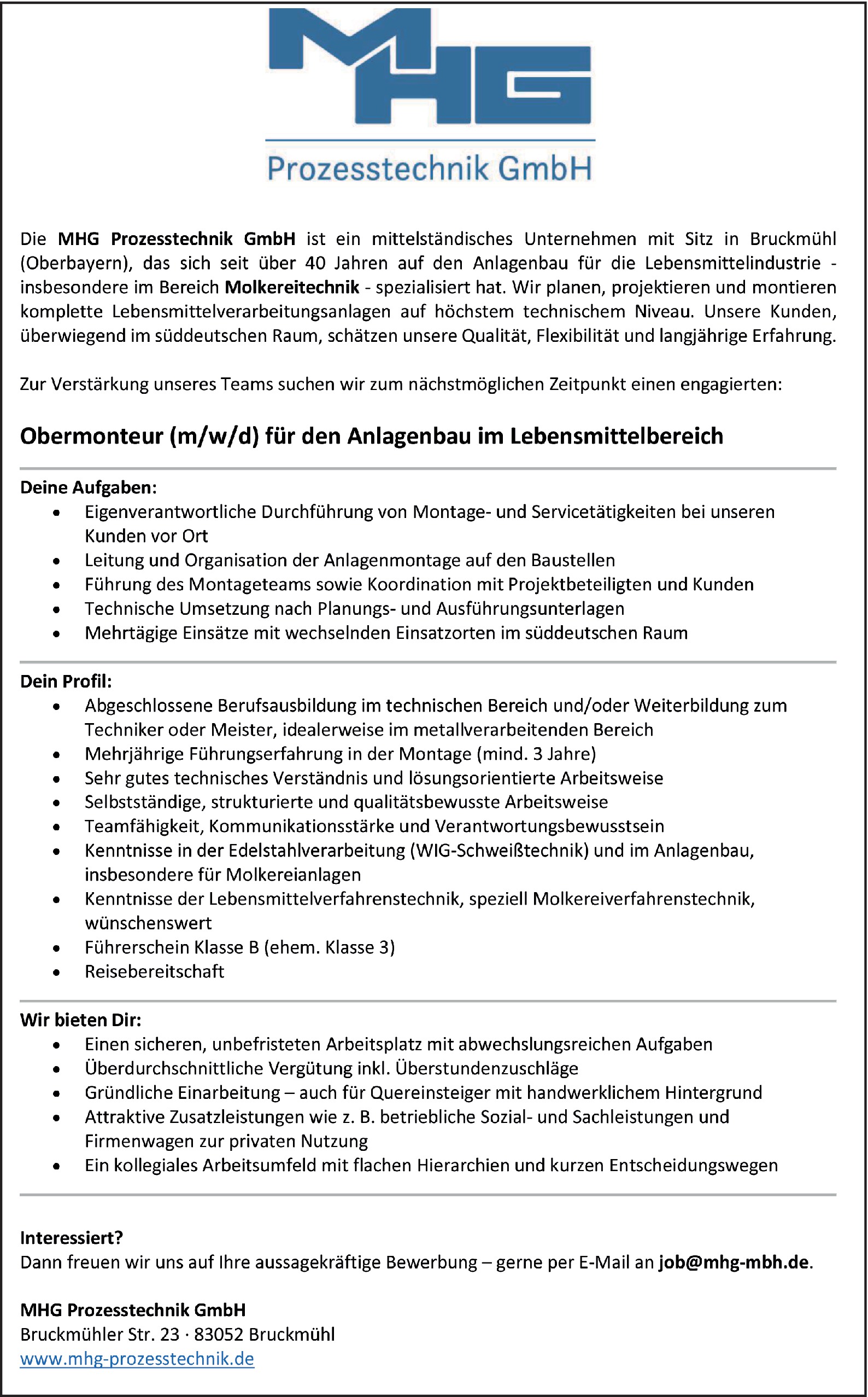 Obermonteur m/w/d