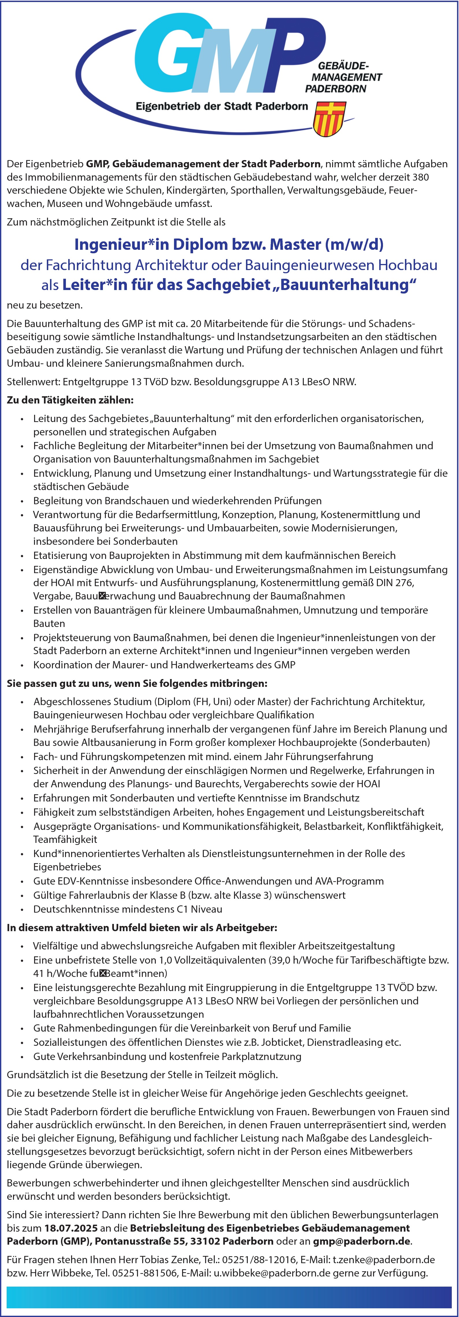 Bauingenieur Hochbau als Sachgebietsleitung (m/w/d)