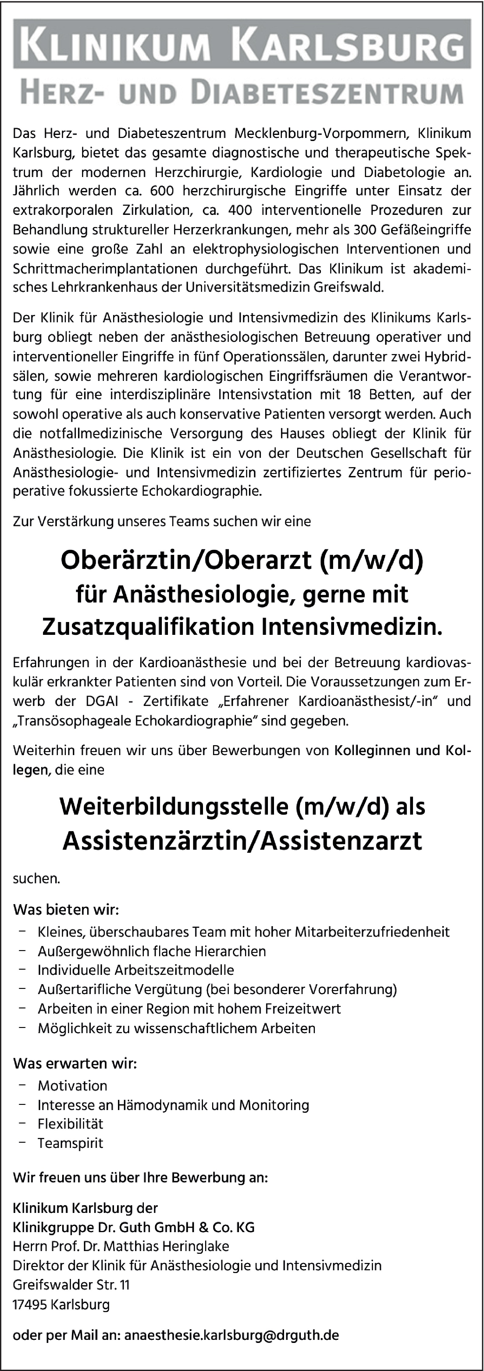 Oberarzt für Anästhesiologie m/w/d