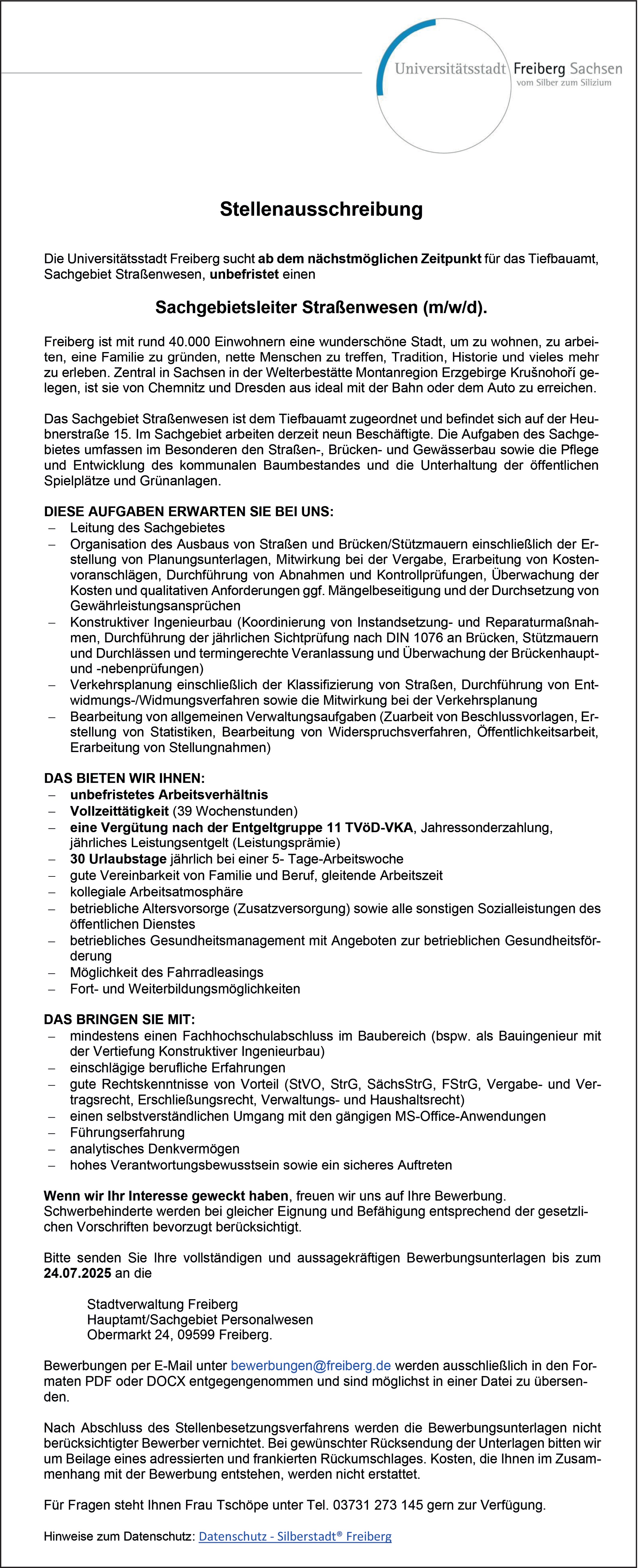Sachgebietsleiter Straßenwesen m/w/d