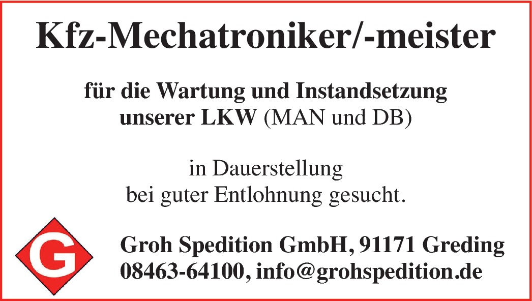 Kfz-Mechatroniker/-meister m/w/d Wartung / Instandsetzung LKW (MAN und DB) m/w/d