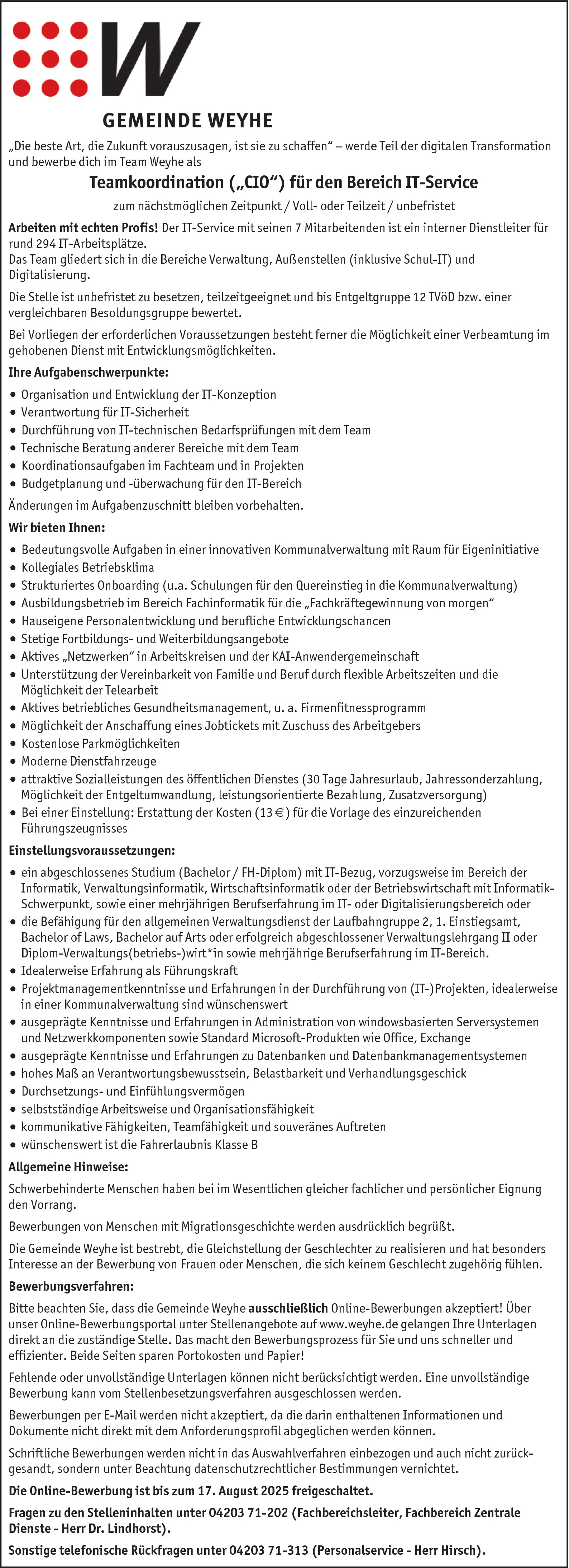 Teamkoordination für den Bereich IT-Service