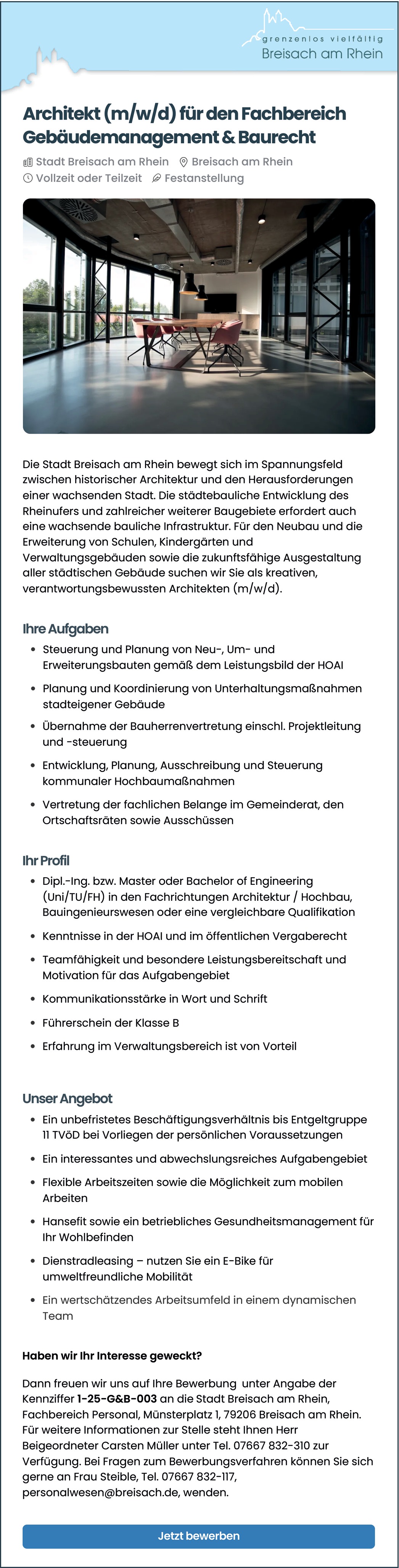 Architekt / Bauingenieur Gebäudemanagement und Baurecht m/w/d