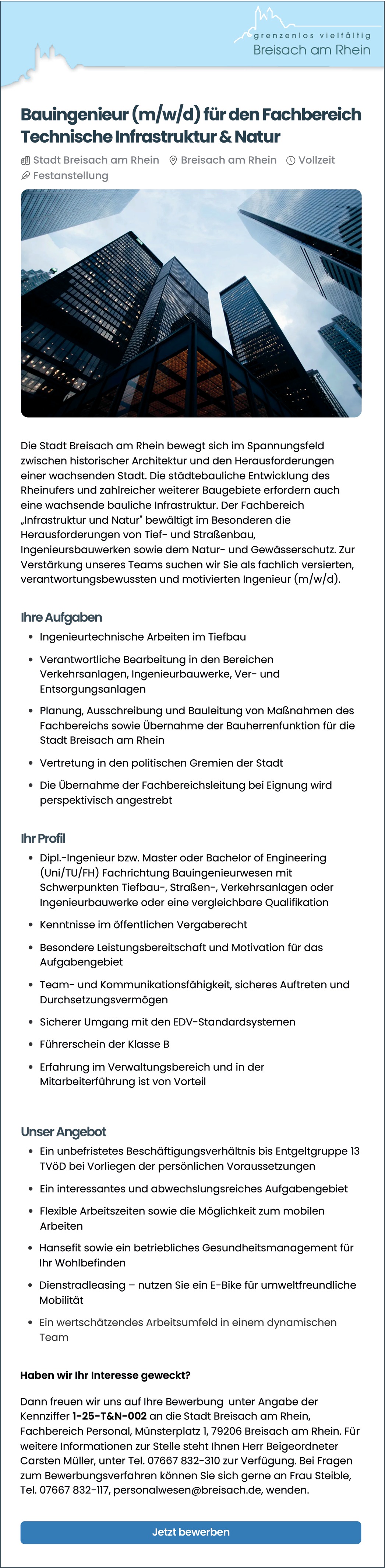 Bauingenieur Technische Infrastruktur und Natur m/w/d