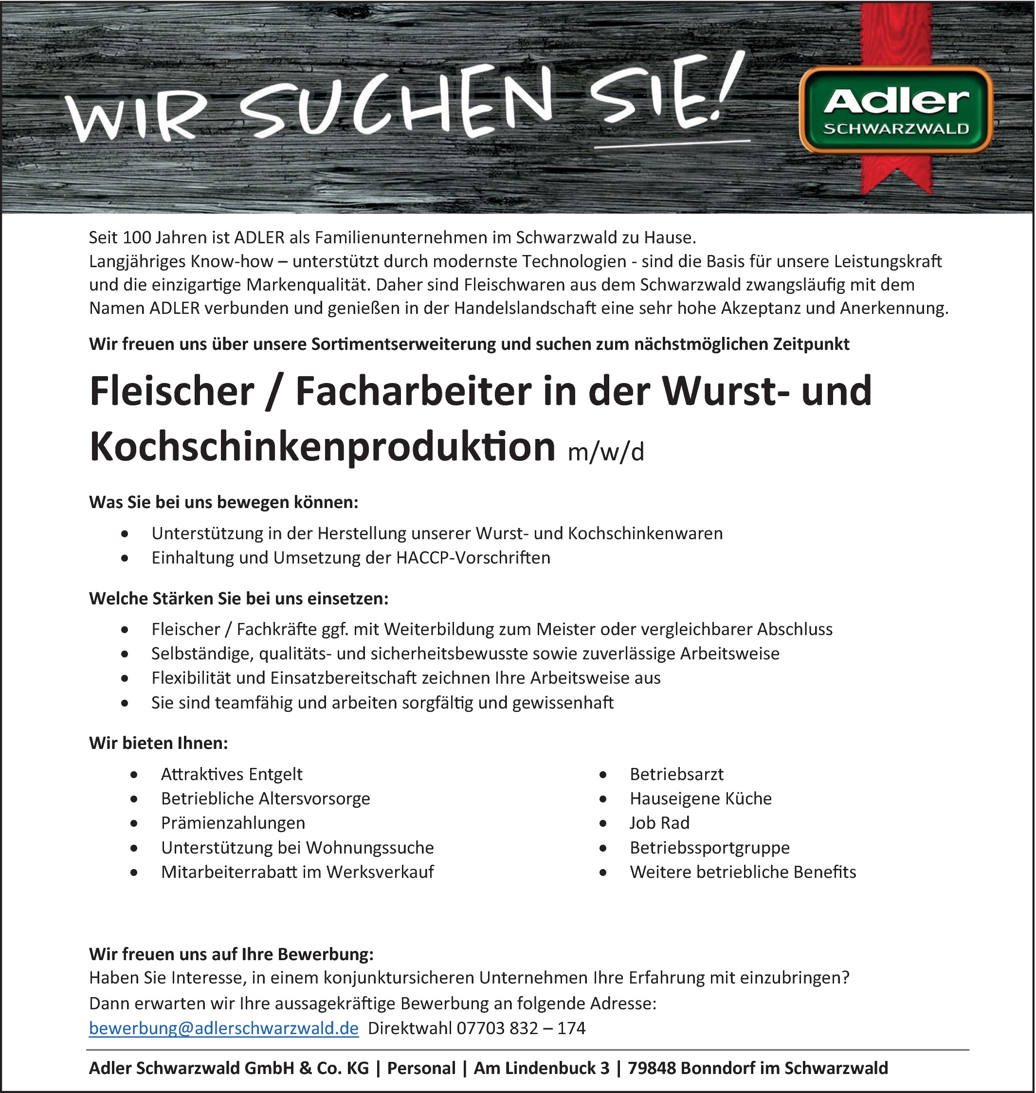 Fleischer / Facharbeiter Wurstwaren (m/w/d)