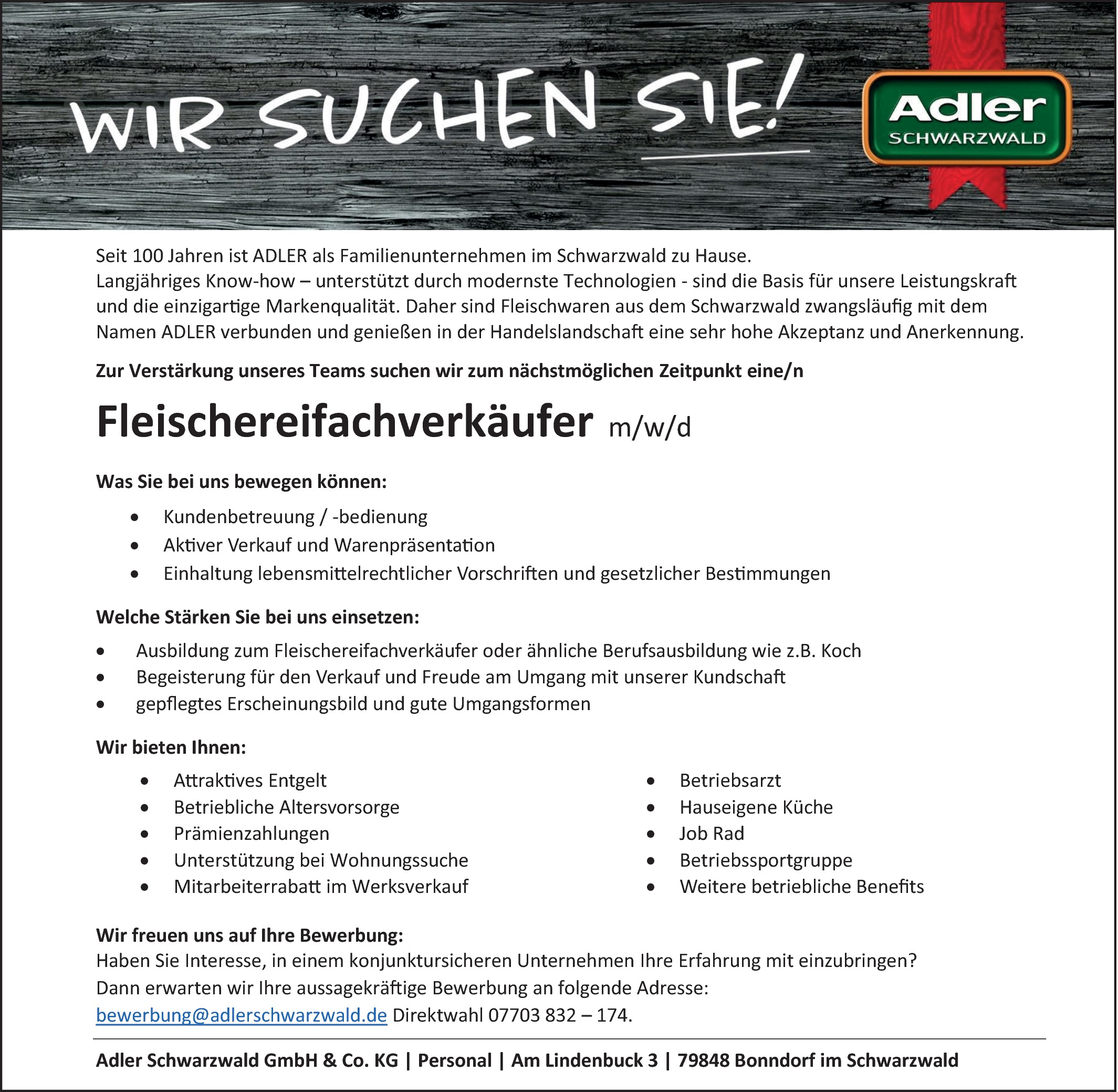 Fleischereifachverkäufer / Fleischereiverkäufer (m/w/d)
