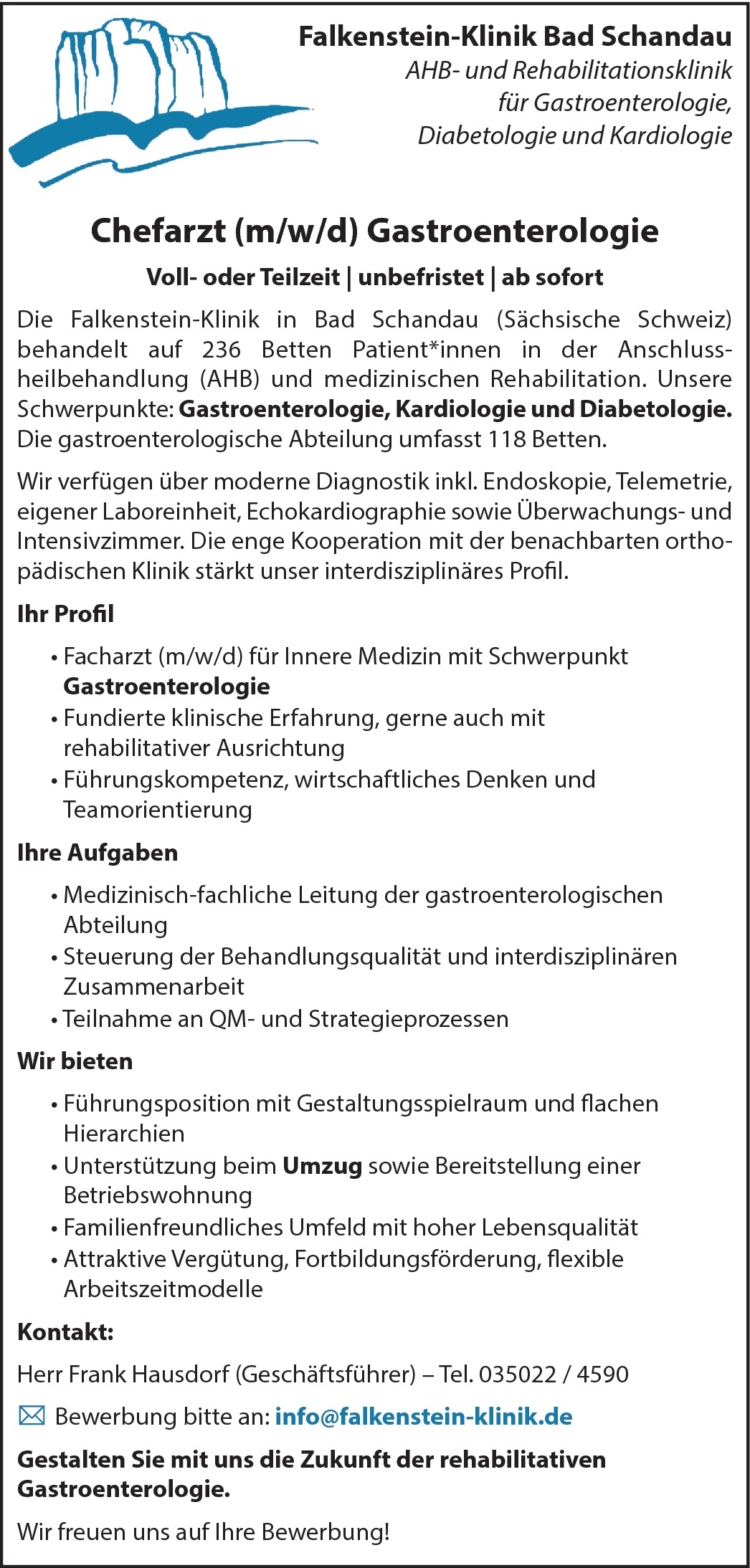 Facharzt für Innere Medizin mit Schwerpunkt Gastroenterologie m/w/d