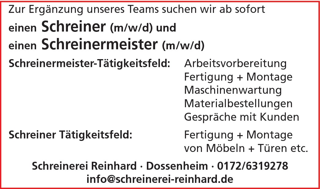 Schreiner/in m/w/d