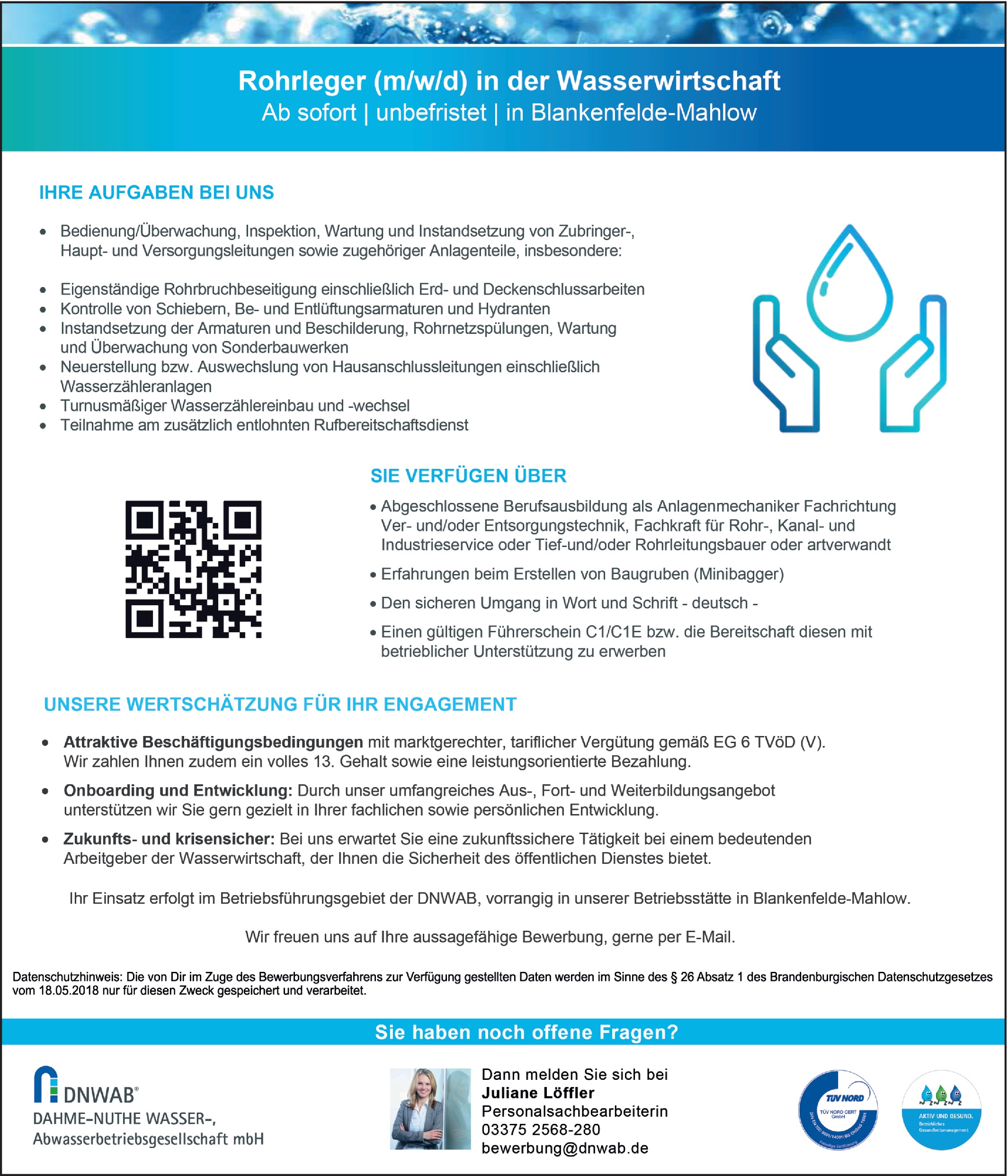 Rohrleger m/w/d Wasserwirtschaft