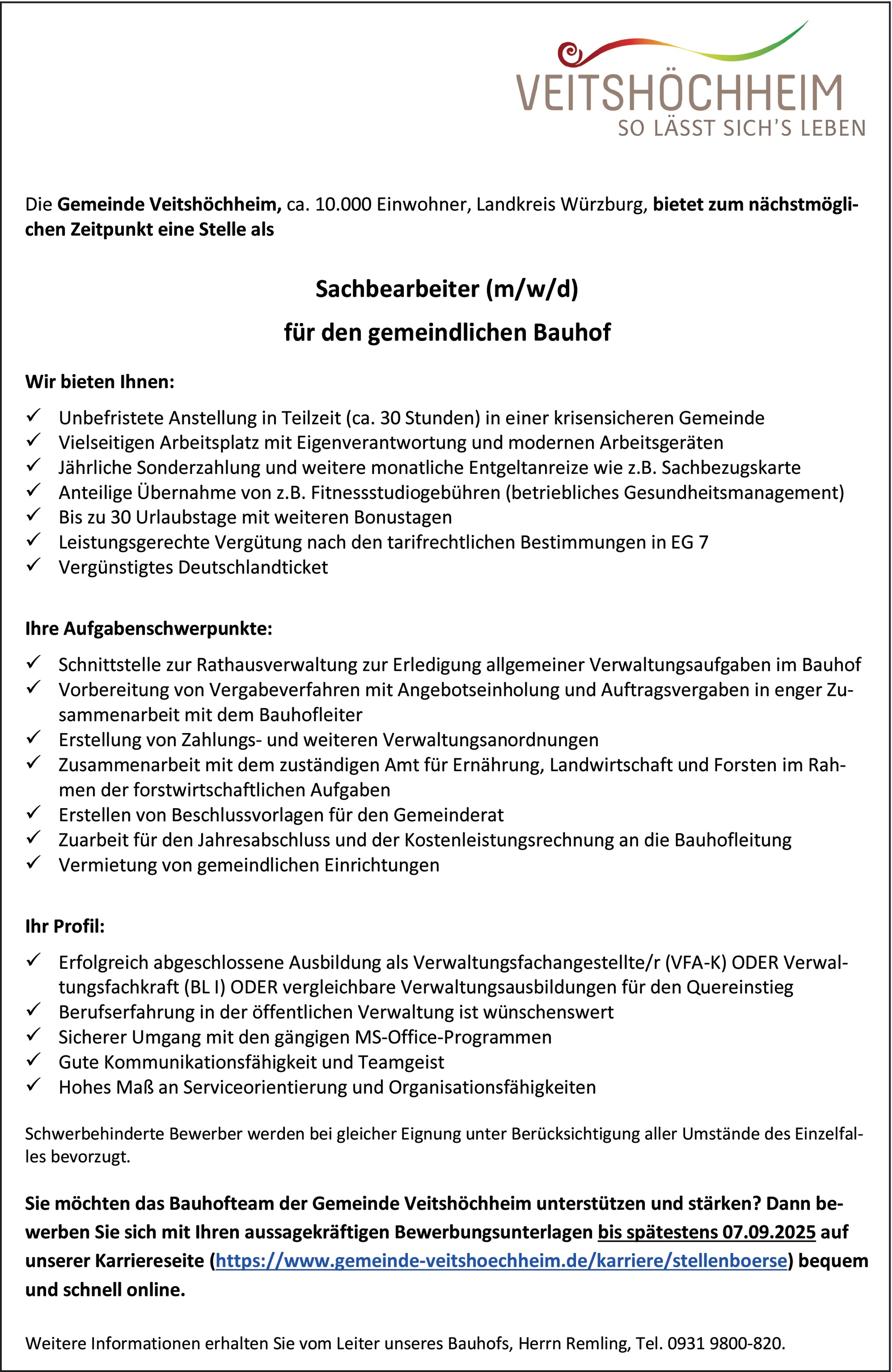 Sachbearbeiter m/w/d Bauhof